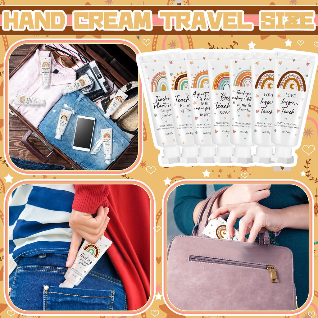 Dansib 24 Pcs Teacher Appreciation Hand Cream Gift Set – Boho Rainbow Travel-Size Moisturizing Lotion