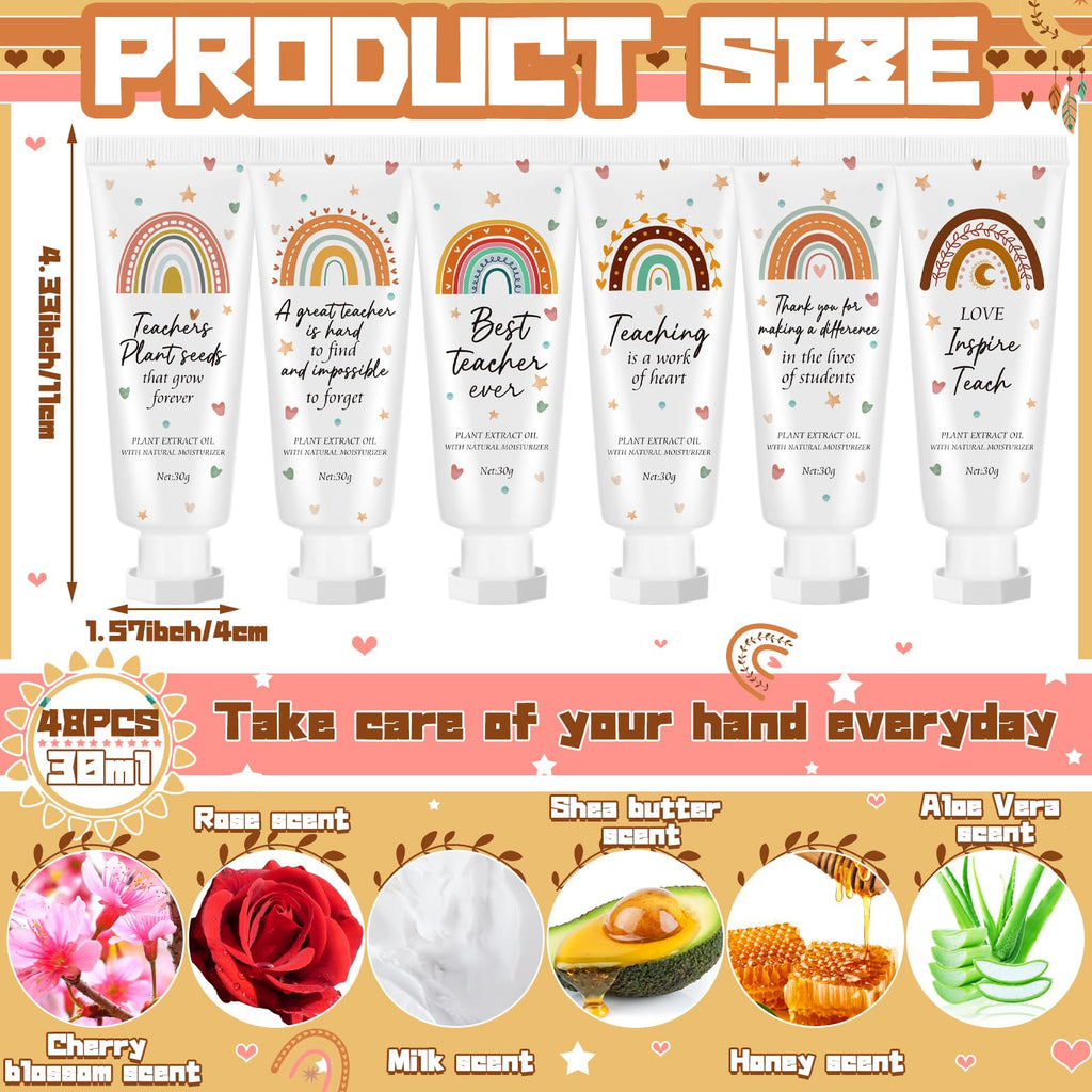 Dansib 48-Piece Teacher Appreciation Hand Cream Gift Set – Boho Rainbow Bulk Moisturizing Lotion