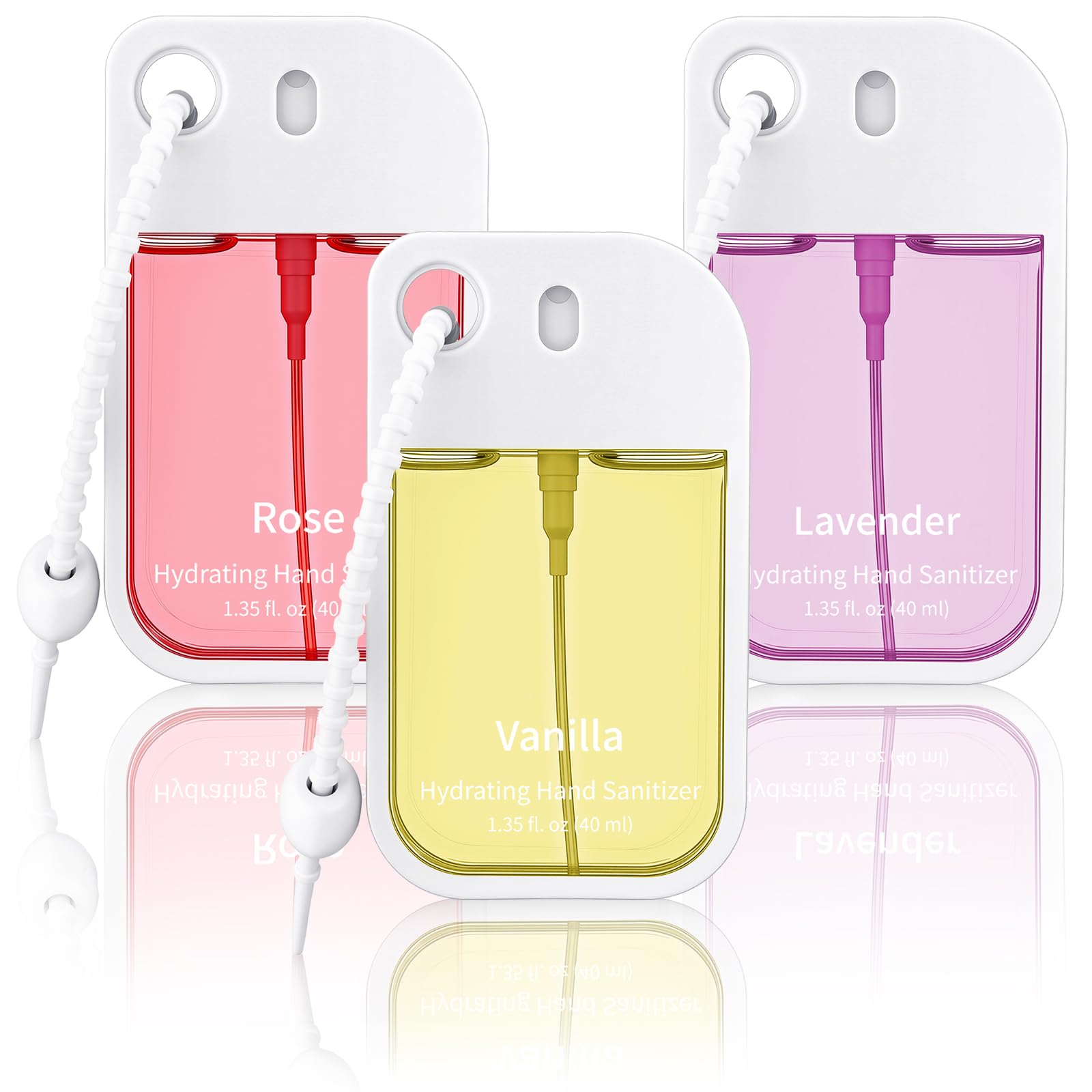 Dansib Set of 3 Power Mist Hydrating Hand Sanitizer Sprays – Keychain Travel Size (Rose, Lavender, Vanilla)