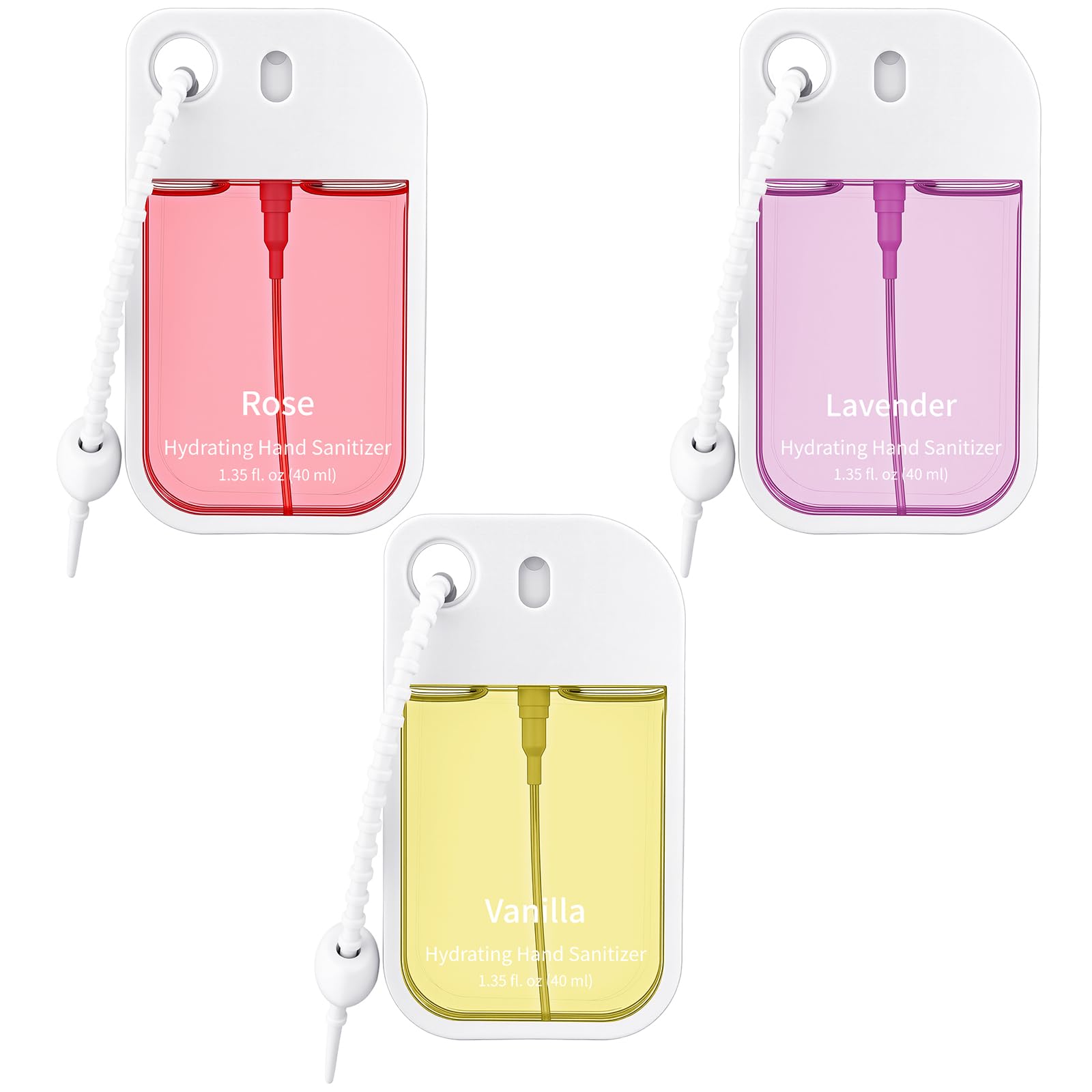 Dansib Set of 3 Power Mist Hydrating Hand Sanitizer Sprays – Keychain Travel Size (Rose, Lavender, Vanilla)