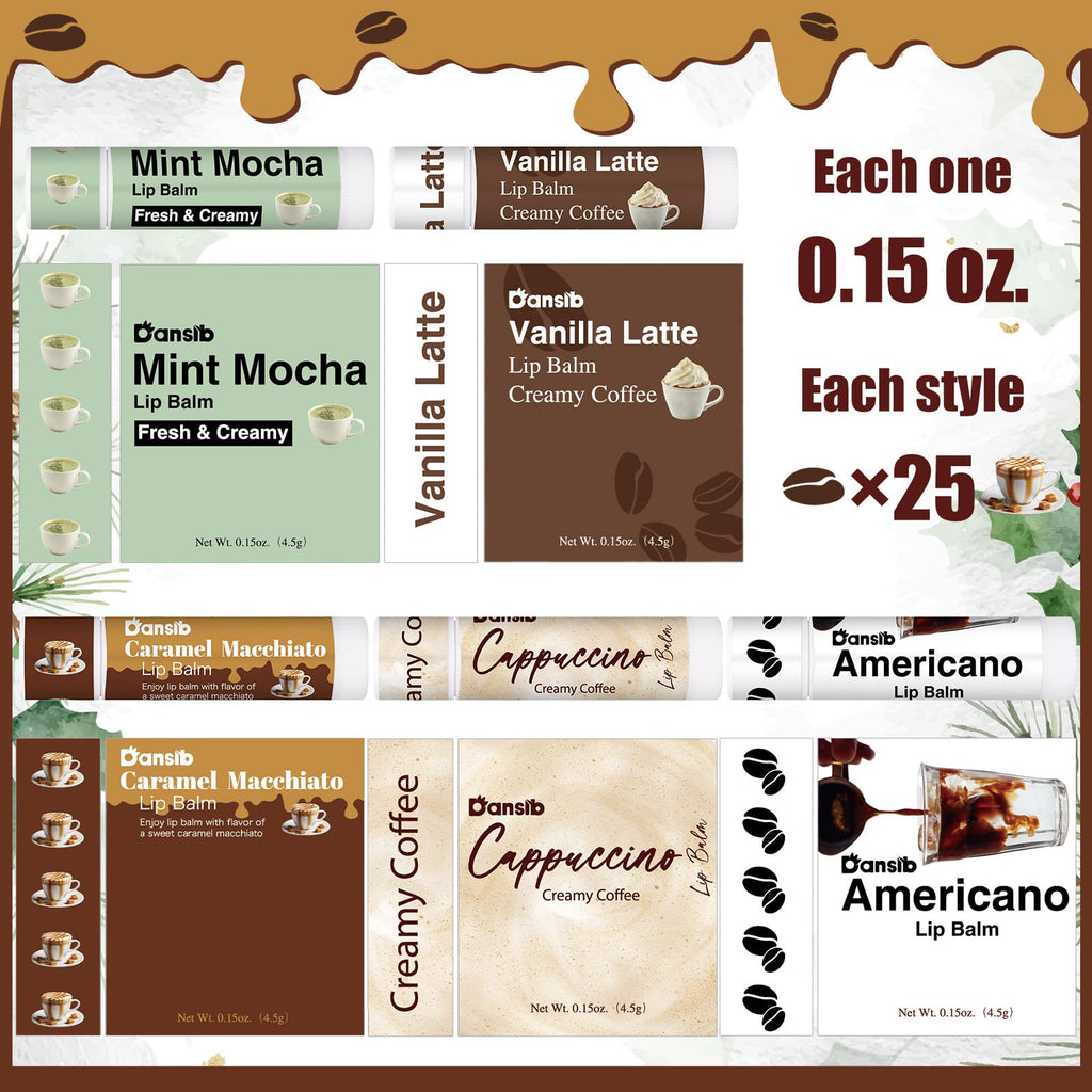 Dansib 50 Pack Coffee Flavor Lip Balms – Vanilla Latte & More