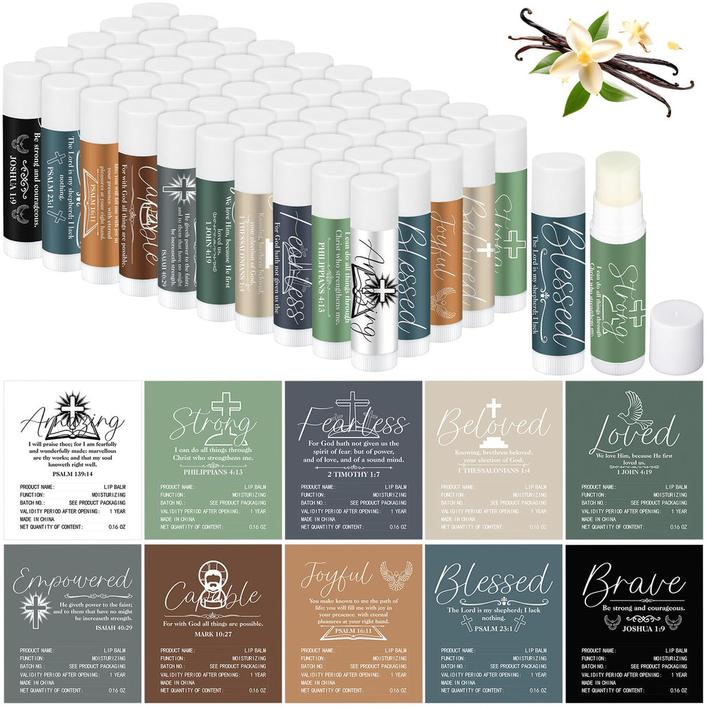 Dansib 50-Pack Christian Lip Balm Gift Set – Scripture Verse Bulk for Church & Staff