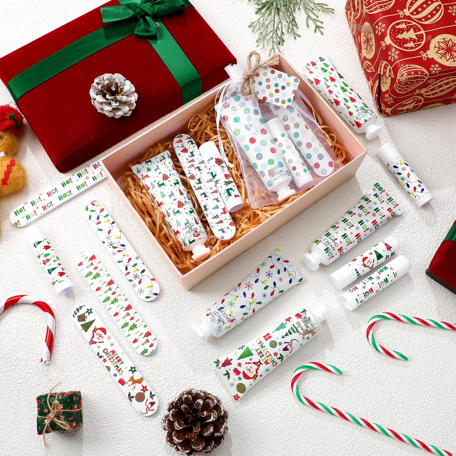 Dansib 72-Piece Christmas Gift Set for Party Favors – Hand Cream, Body Lotion, Lip Balm, Nail File & Stocking Stuffers
