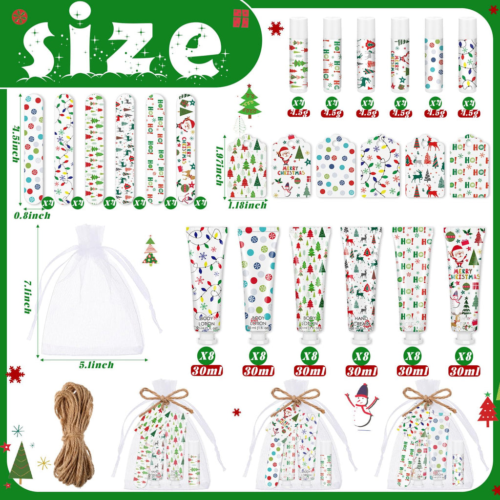 Dansib 24-Set Christmas Gift Favors — Hand Cream, Body Lotion, Lip Balm, Cards & Organza Bags