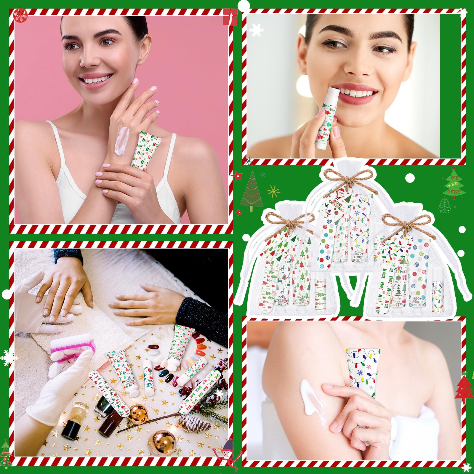 Dansib 24-Set Christmas Gift Favors — Hand Cream, Body Lotion, Lip Balm, Cards & Organza Bags