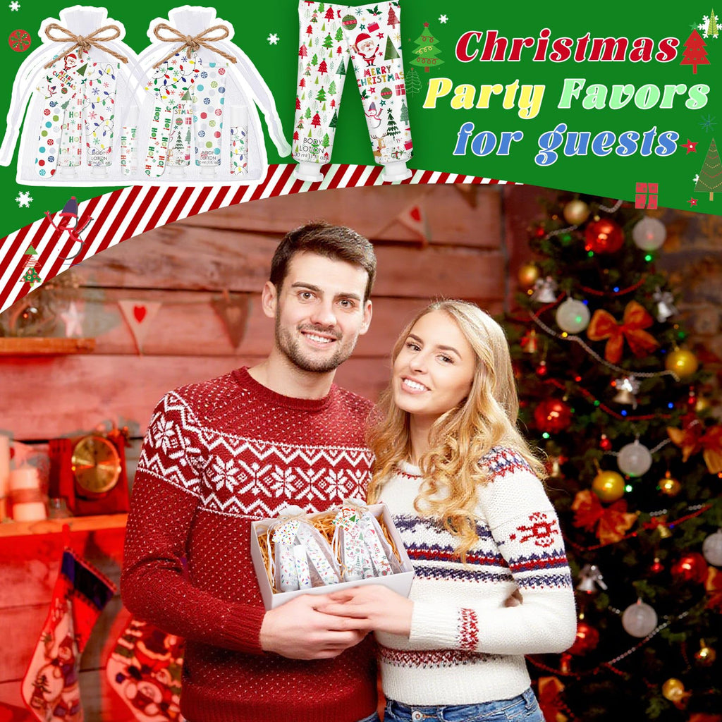 Dansib 24-Set Christmas Gift Favors — Hand Cream, Body Lotion, Lip Balm, Cards & Organza Bags