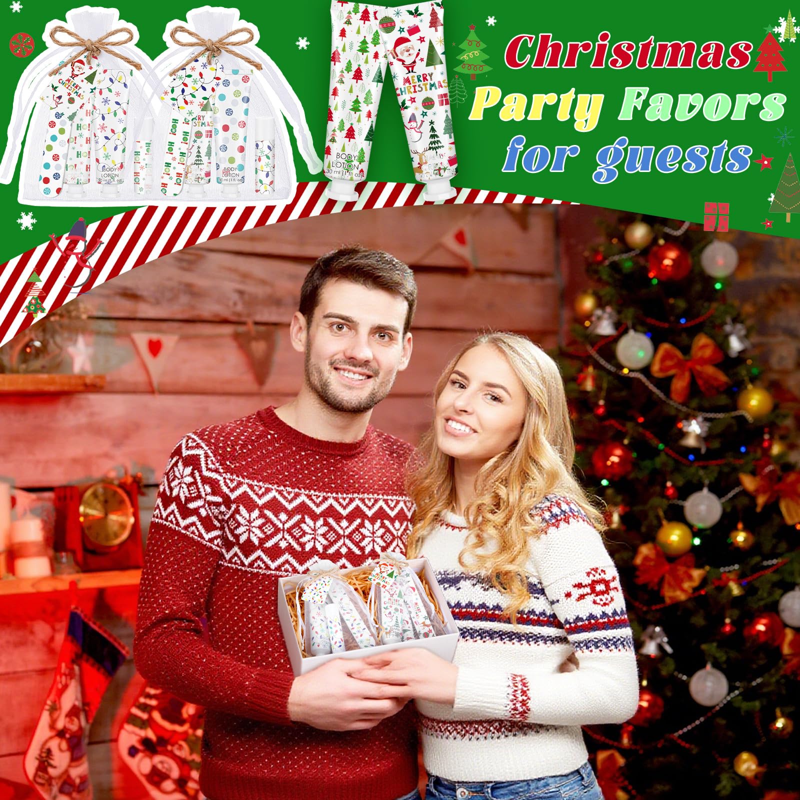 Dansib 24-Set Christmas Gift Favors — Hand Cream, Body Lotion, Lip Balm, Cards & Organza Bags