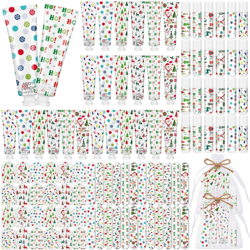 Dansib 24-Set Christmas Gift Favors — Hand Cream, Body Lotion, Lip Balm, Cards & Organza Bags