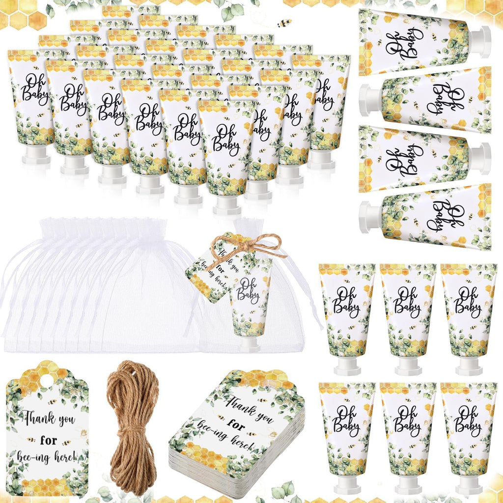 Dansib 48-Set Baby Shower Hand Cream Gift Pack – Elegant Eucalyptus Design, 48 Mini Hand Lotions for Guests
