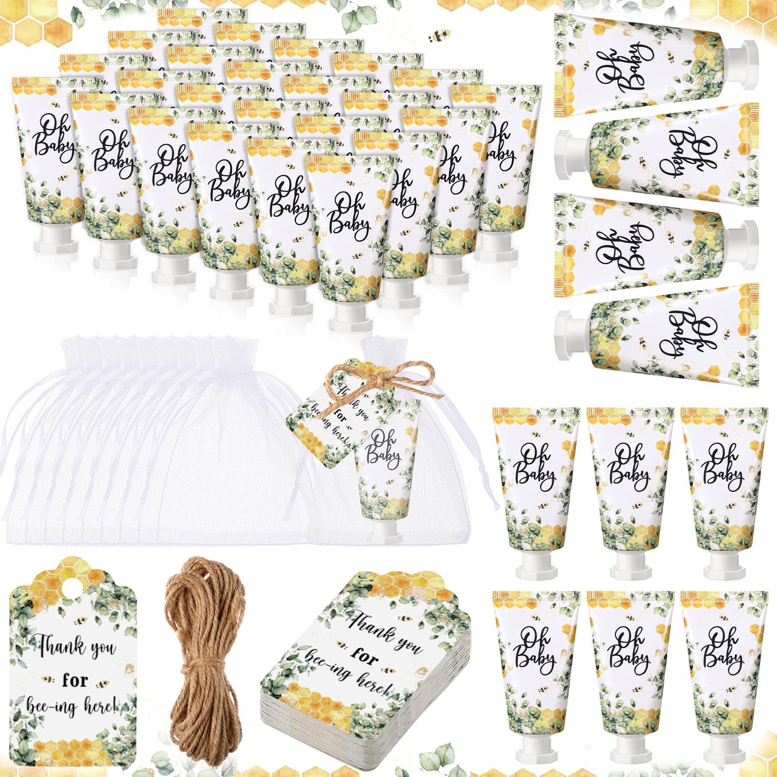 Dansib 48-Set Baby Shower Hand Cream Gift Pack – Elegant Eucalyptus Design, 48 Mini Hand Lotions for Guests
