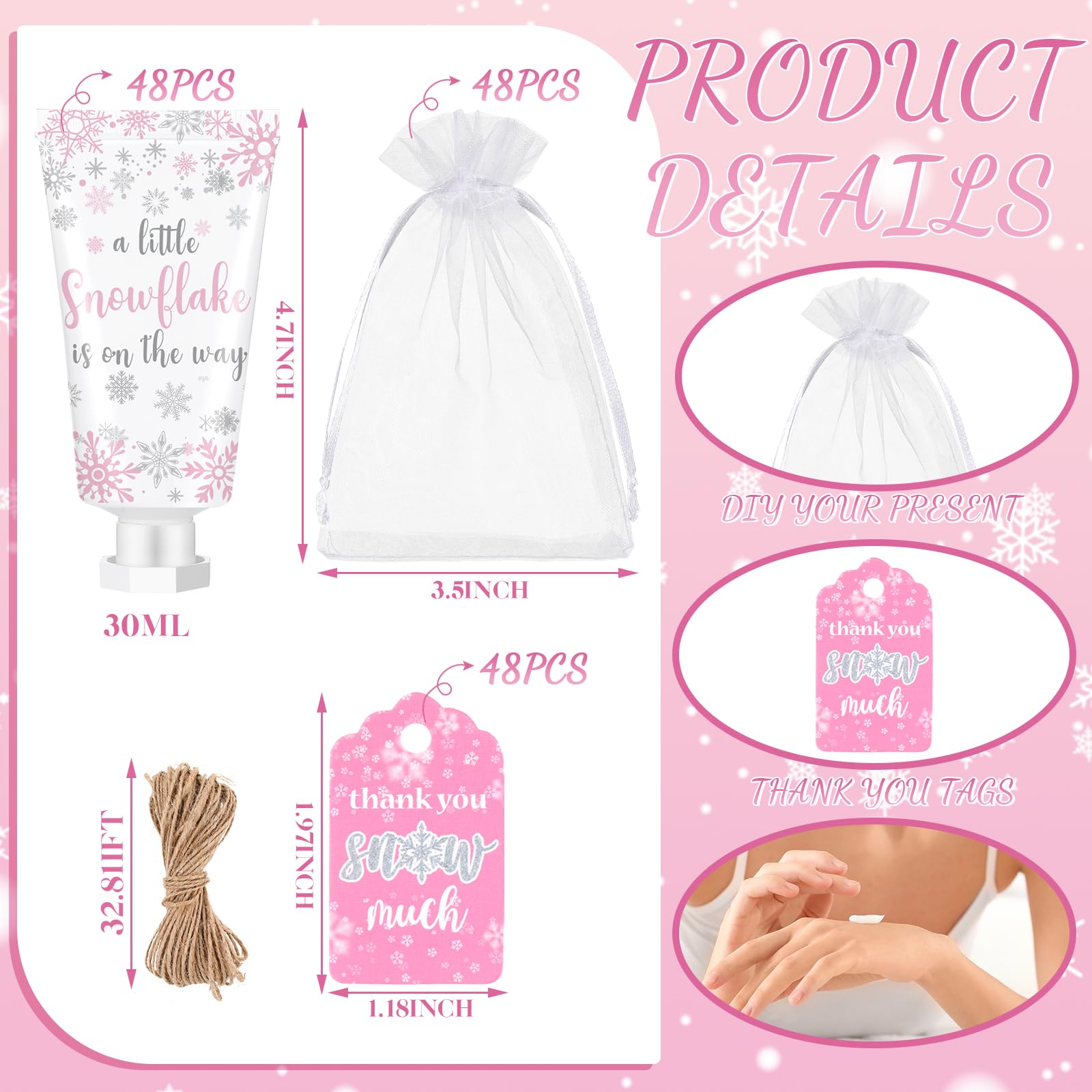 Dansib 48-Set Baby Shower Hand Cream Gift Favors – Snowflake Design, Mini Travel Size