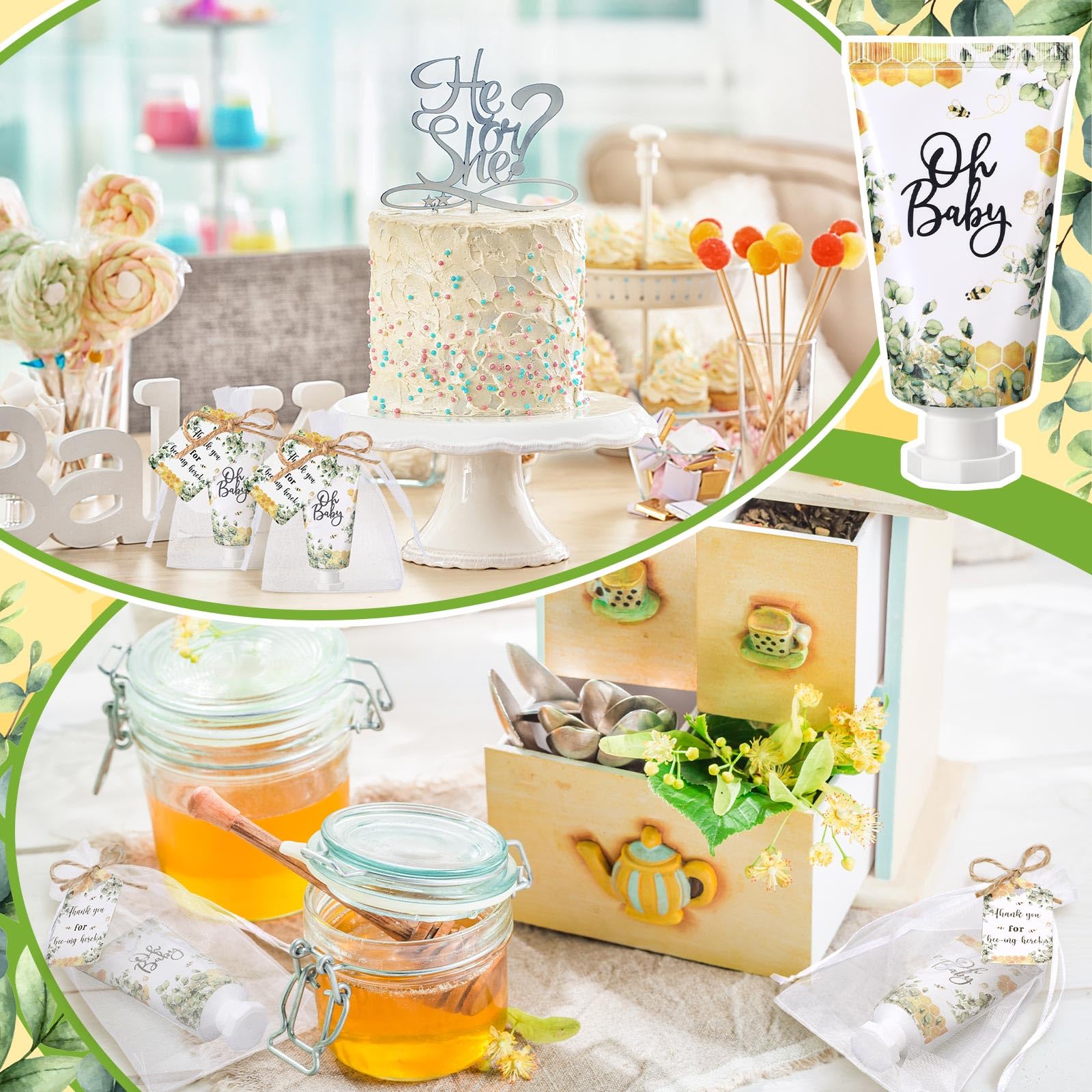 Dansib 48-Set Baby Shower Hand Cream Gift Pack – Elegant Eucalyptus Design, 48 Mini Hand Lotions for Guests