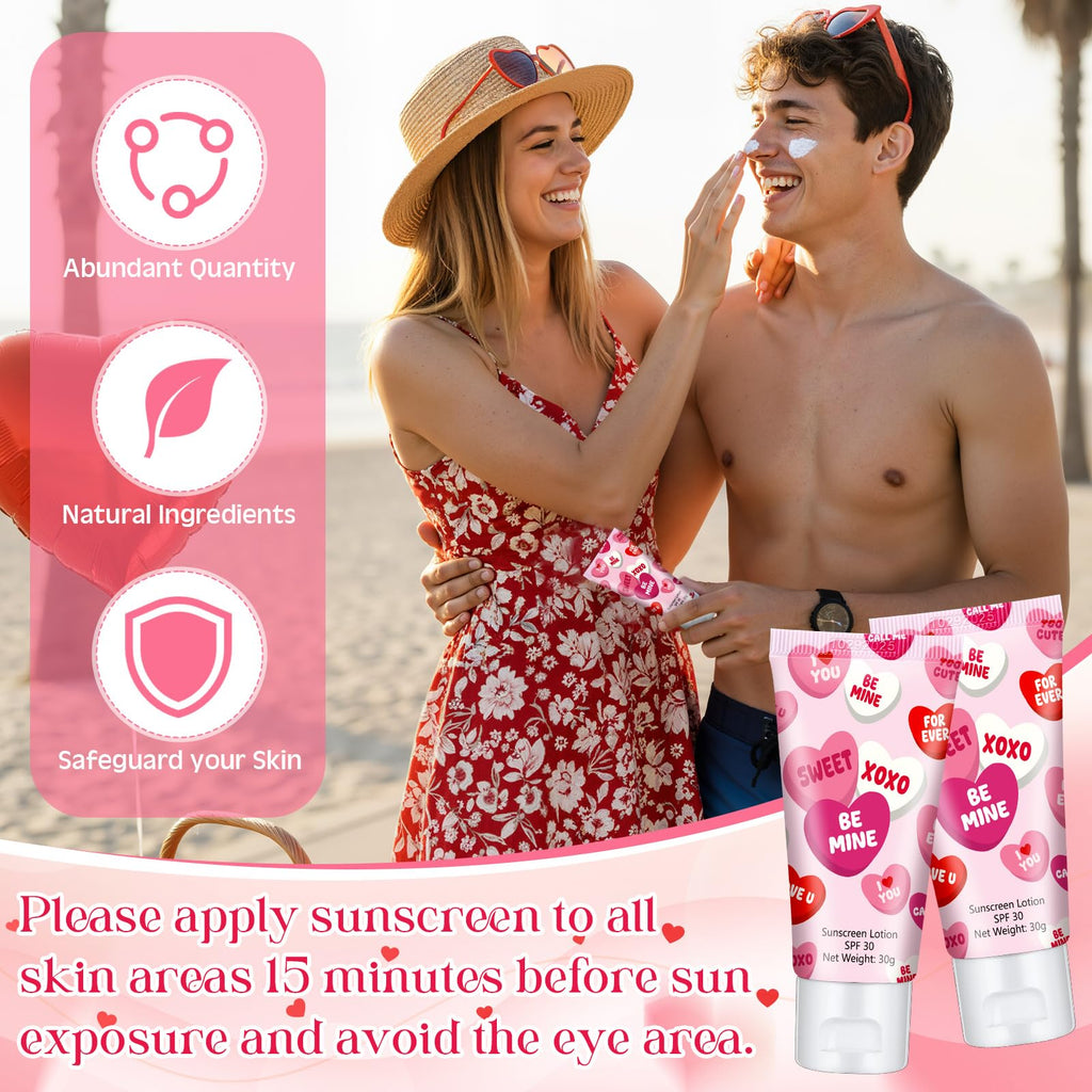 Dansib 24 Pcs Mini Sunscreen Bulk SPF 30 | Travel-Size Valentine Gift Set