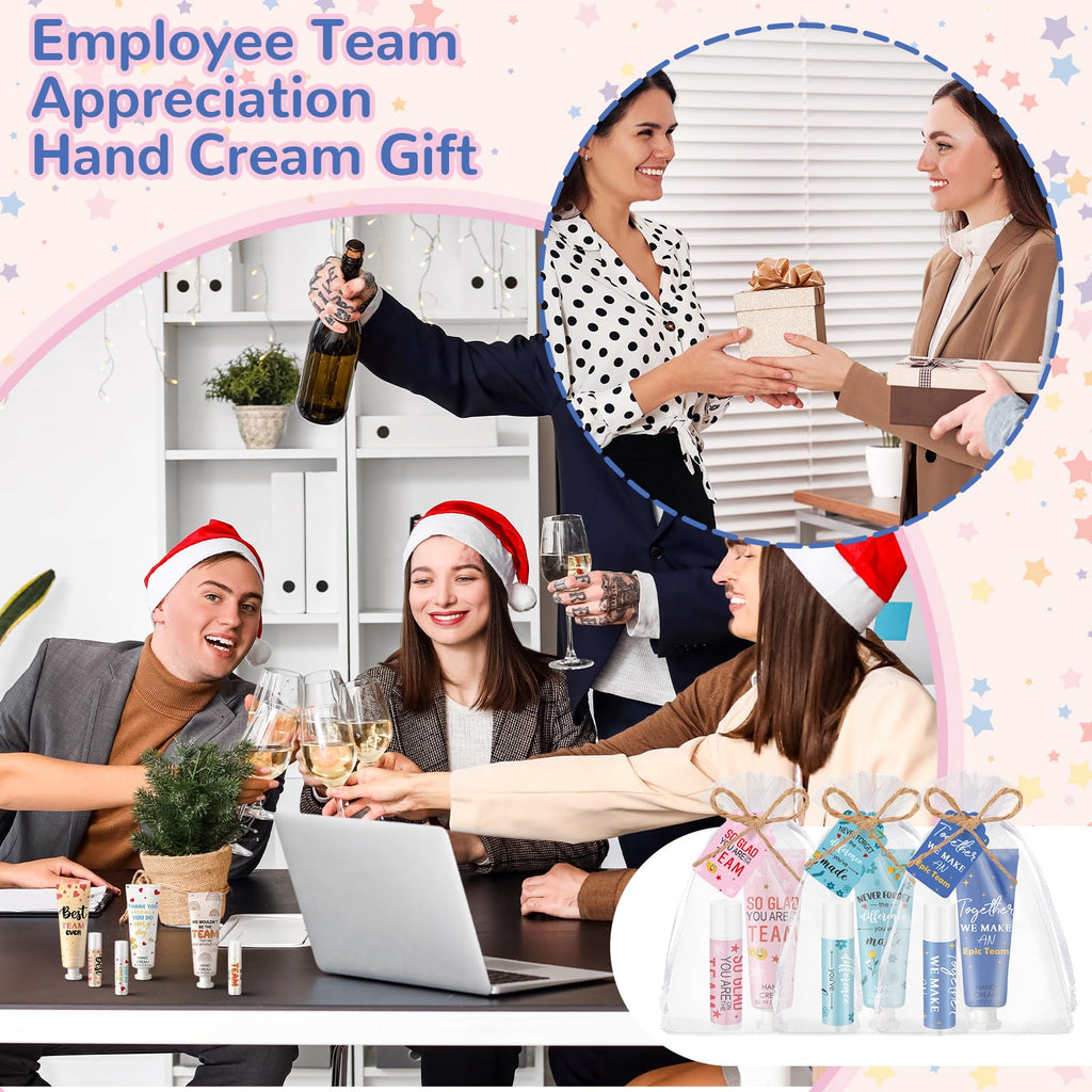 Dansib 12‑Set Best Team Ever Gifts – Hand Cream, Lip Balm, Cards & Organza Bags for Coworkers