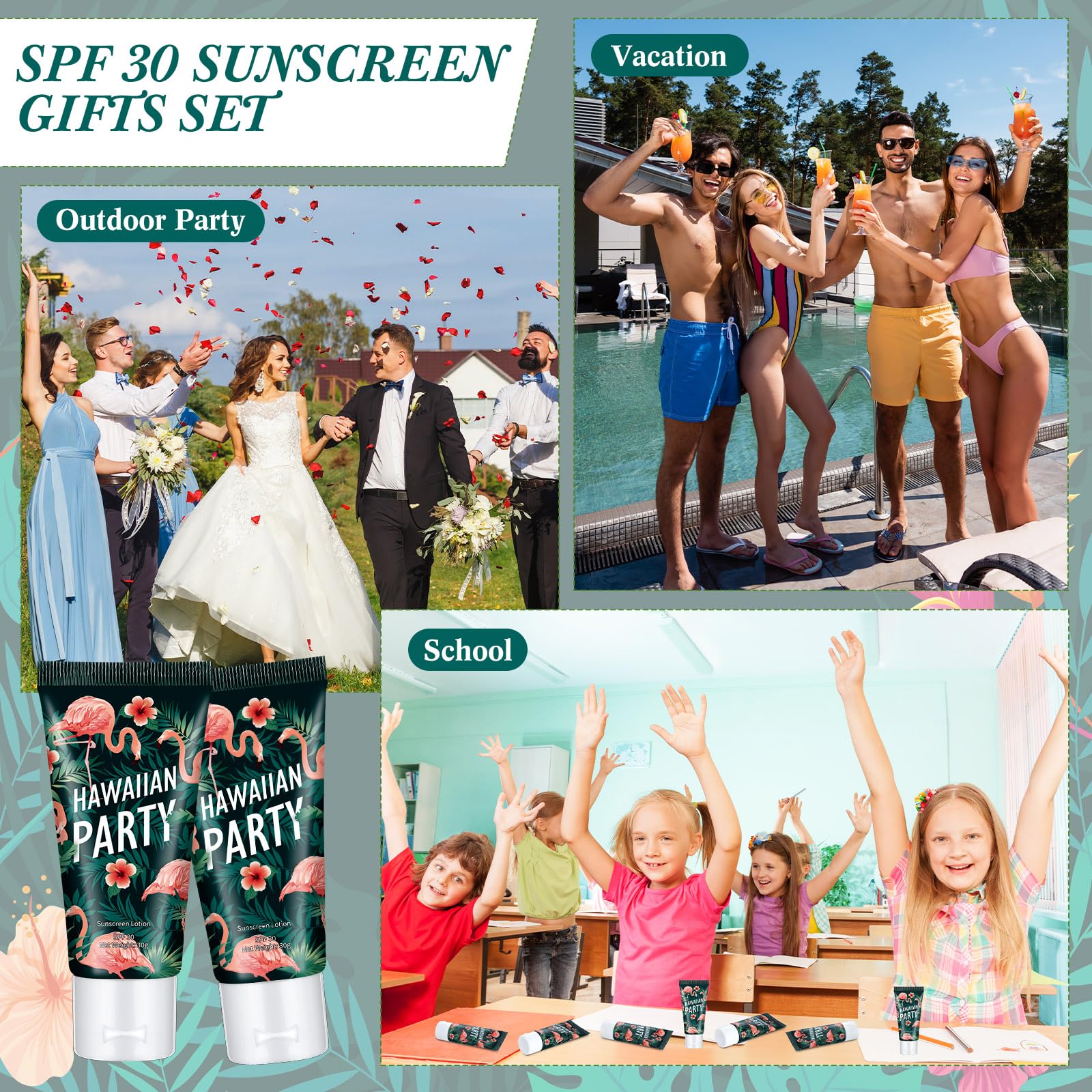 Dansib 24 Pcs Mini Sunscreen Bulk – SPF 30 Travel Size 1oz for Wedding Gifts (White Cream, Flamingo)
