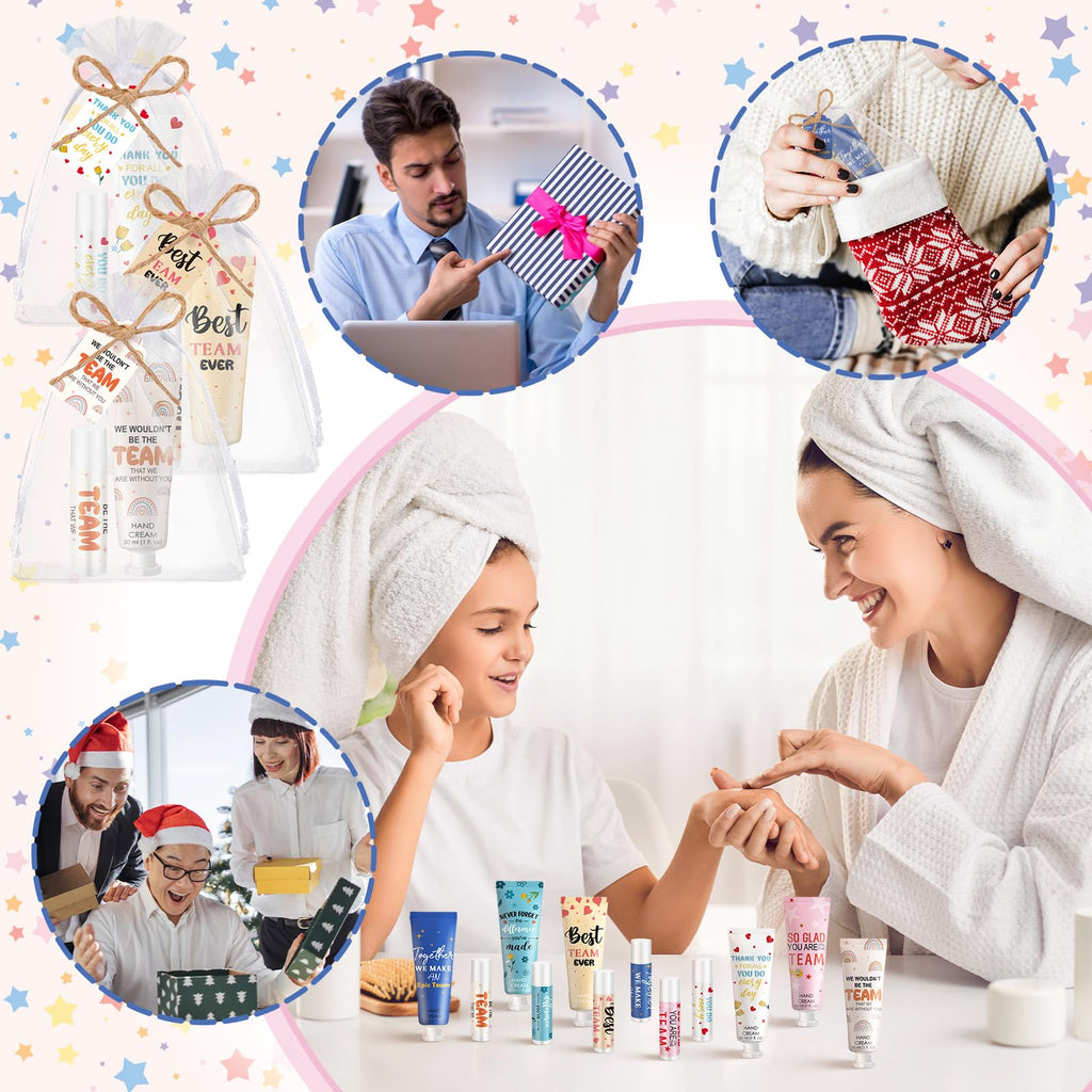 Dansib 12‑Set Best Team Ever Gifts – Hand Cream, Lip Balm, Cards & Organza Bags for Coworkers