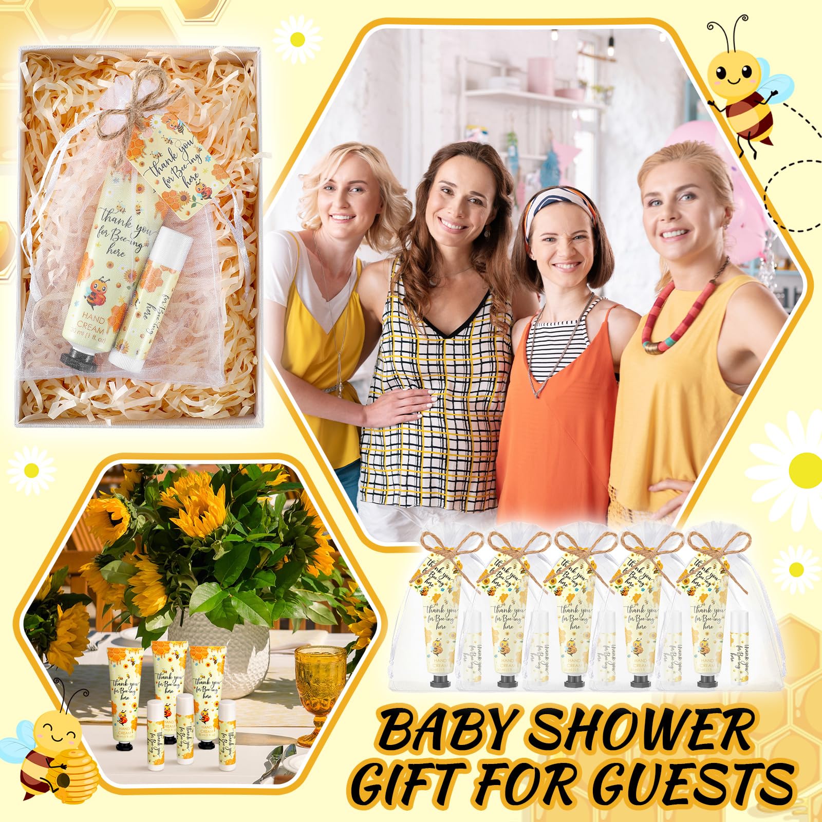 Dansib 24-Pack Honey Hand Cream & Lip Balm Gift Set – Bee Themed Baby Shower Favors
