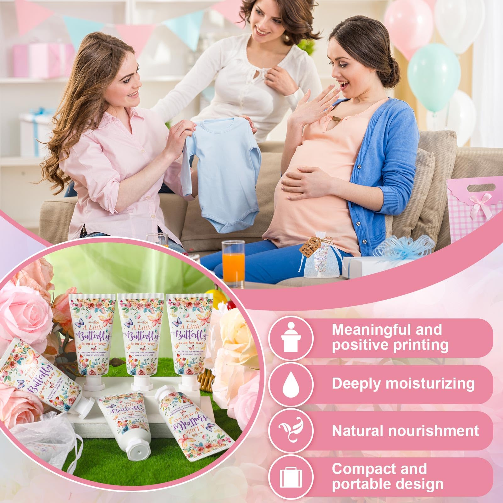 Dansib 48-Set Baby Shower Hand Cream Favors (Butterfly) – Coconut Milk Scent, Eucalyptus Design, Travel Size