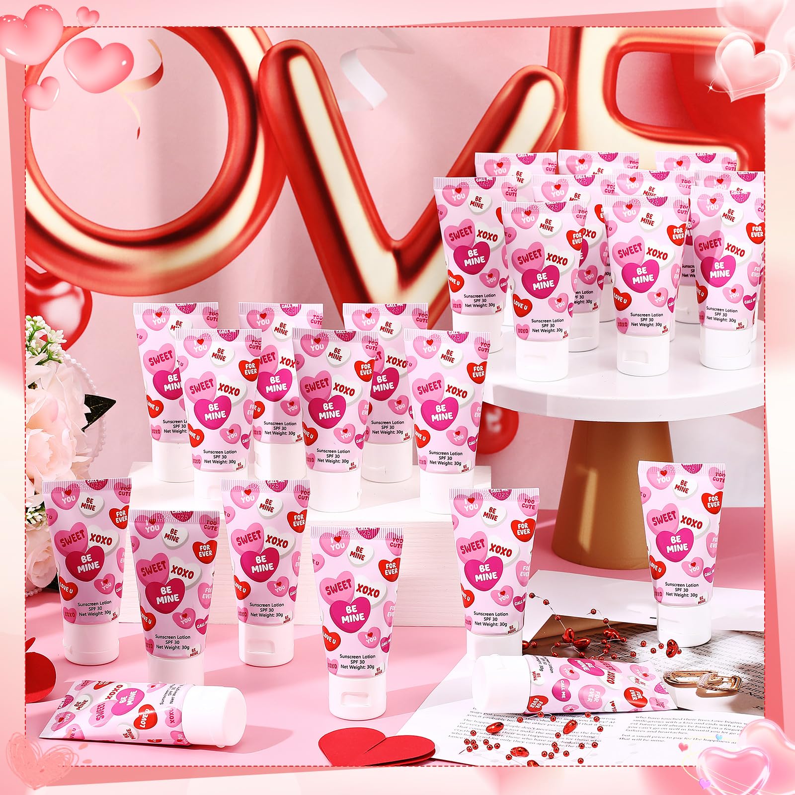 Dansib 24 Pcs Mini Sunscreen Bulk SPF 30 | Travel-Size Valentine Gift Set