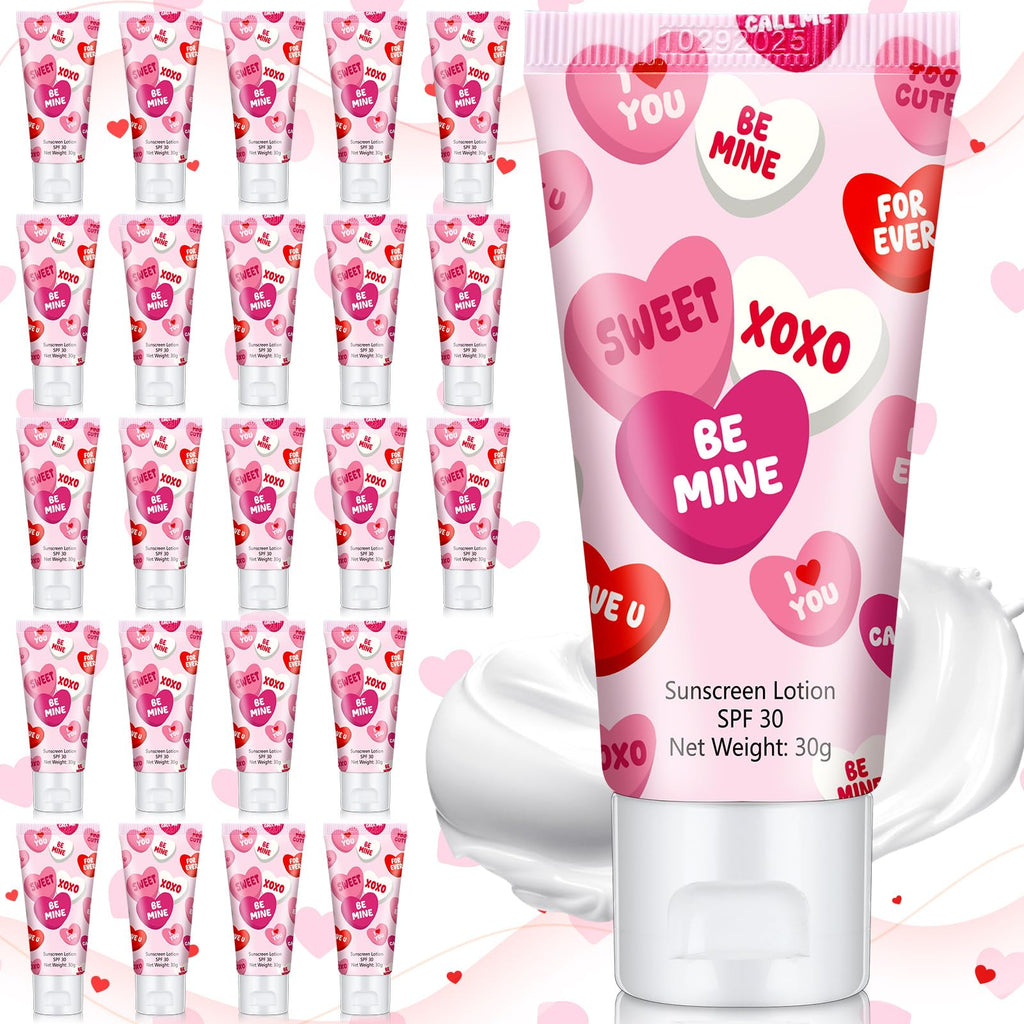 Dansib 24 Pcs Mini Sunscreen Bulk SPF 30 | Travel-Size Valentine Gift Set