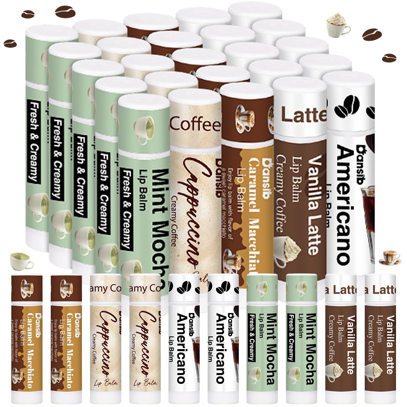 Dansib 50 Pack Coffee Flavor Lip Balms – Vanilla Latte & More