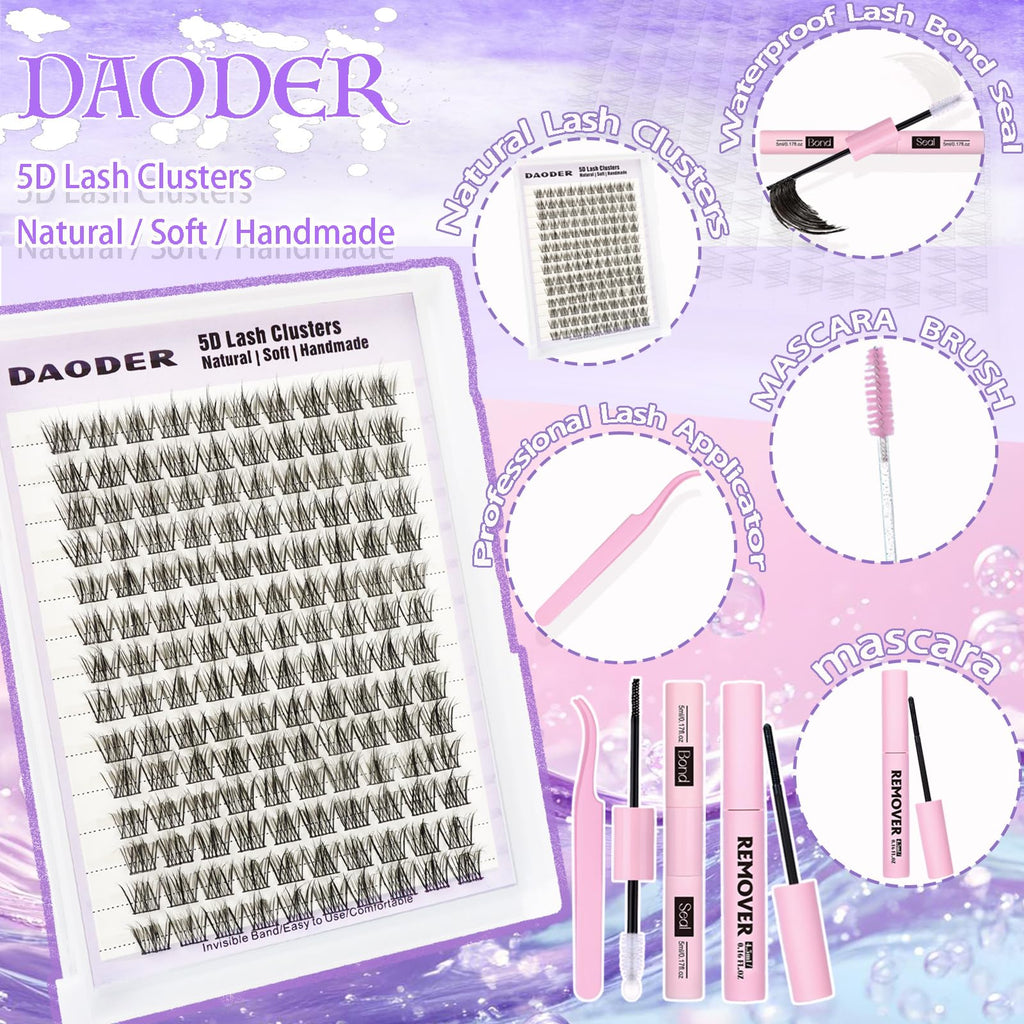 DAODER Wispy Lash Clusters Kit 5D 13mm — Short C Curl Lashes with Bond & Remover