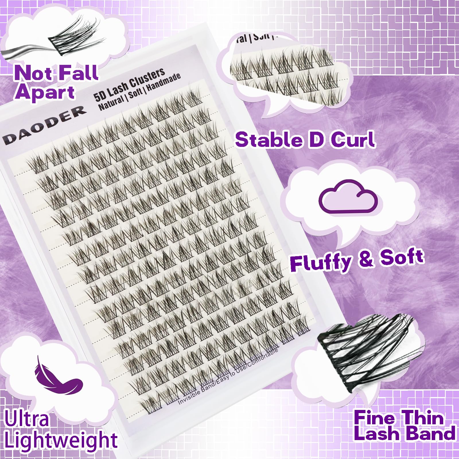 DAODER Wispy Lash Clusters Kit 5D 13mm — Short C Curl Lashes with Bond & Remover