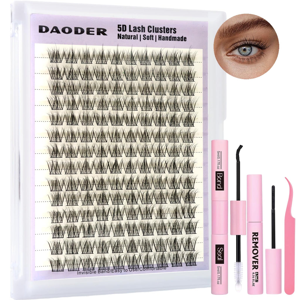 DAODER Wispy Lash Clusters Kit 5D 13mm — Short C Curl Lashes with Bond & Remover