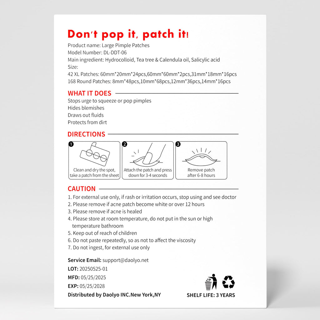 Daolyo Large Pimple Patches – 7 Sizes, 210 Patches for Face & Body