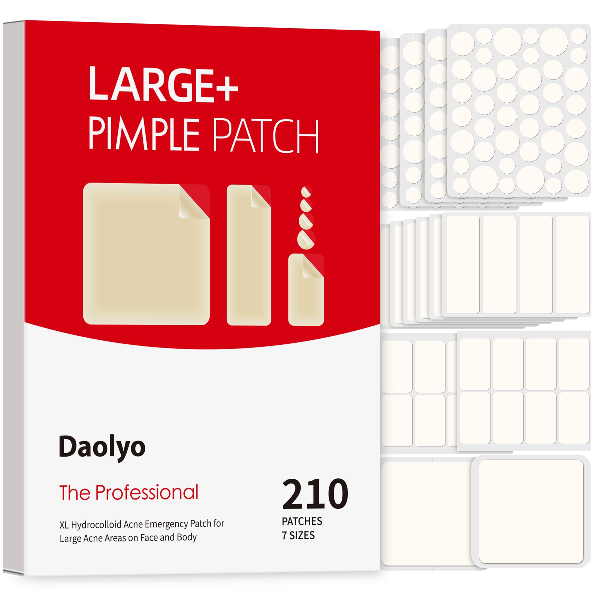 Daolyo Large Pimple Patches – 7 Sizes, 210 Patches for Face & Body