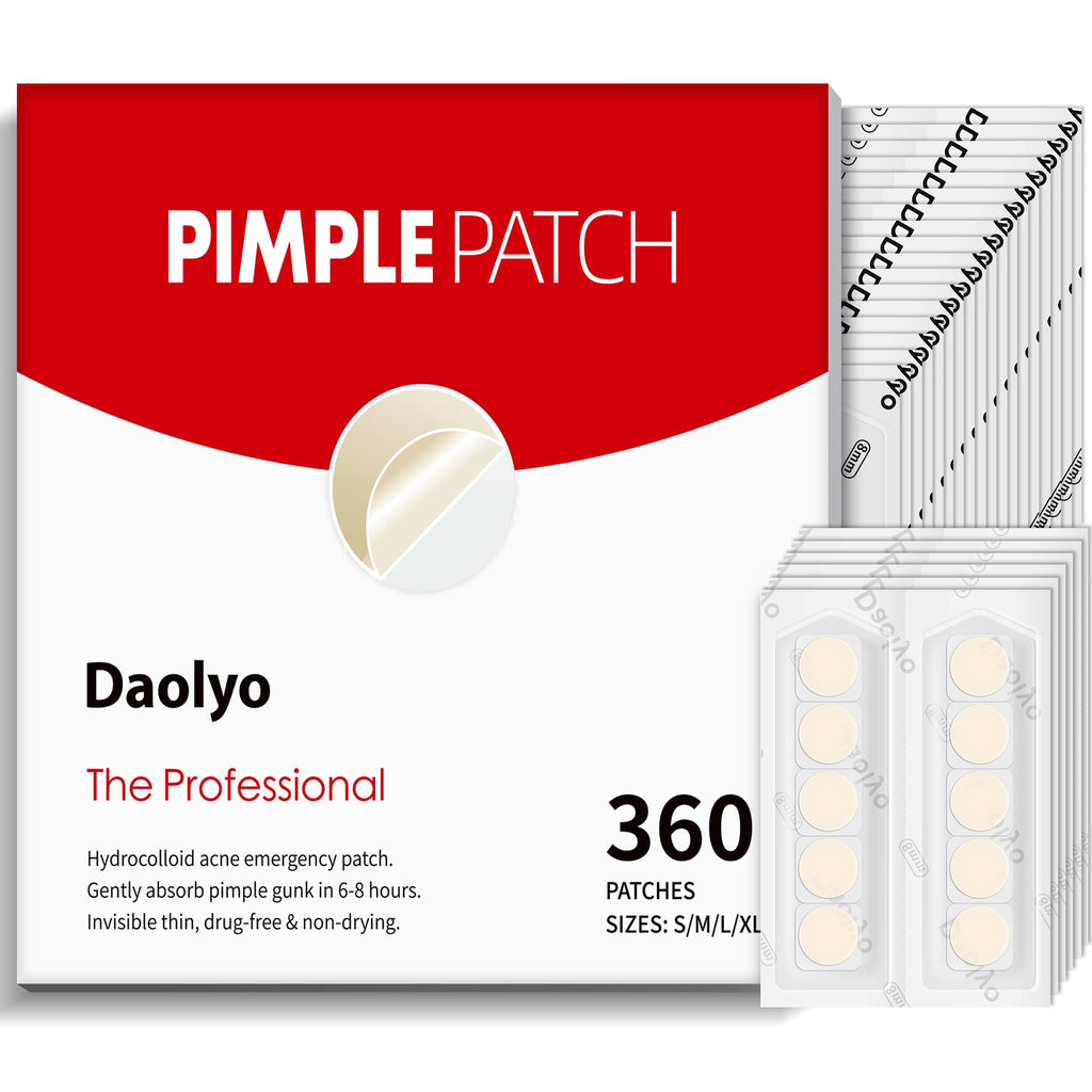 Daolyo Pimple Patches – 360 Hydrocolloid Acne Patches (4 Sizes) with Tea Tree, Calendula & Salicylic Acid