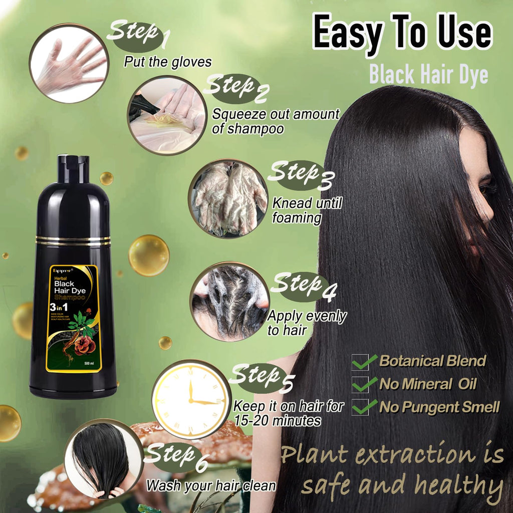Dapoprren Black Hair Dye Shampoo 3-in-1 – Gray Coverage, Natural, Ammonia-Free