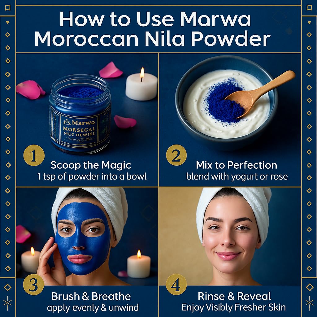 Dar Marwa Nila Powder — 100% Pure Saharan Indigo Blue Clay Mask for Face & Body | Brightens & Evens Skin