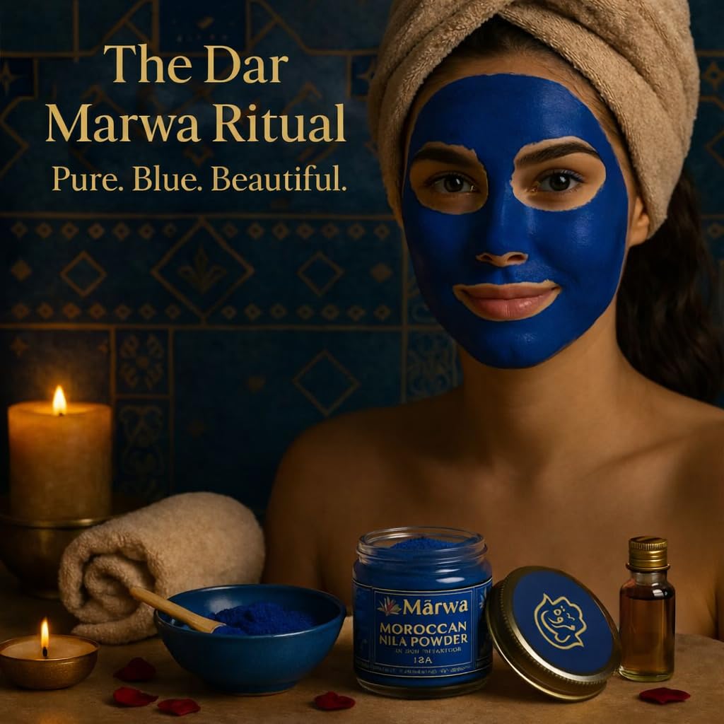 Dar Marwa Nila Powder — 100% Pure Saharan Indigo Blue Clay Mask for Face & Body | Brightens & Evens Skin