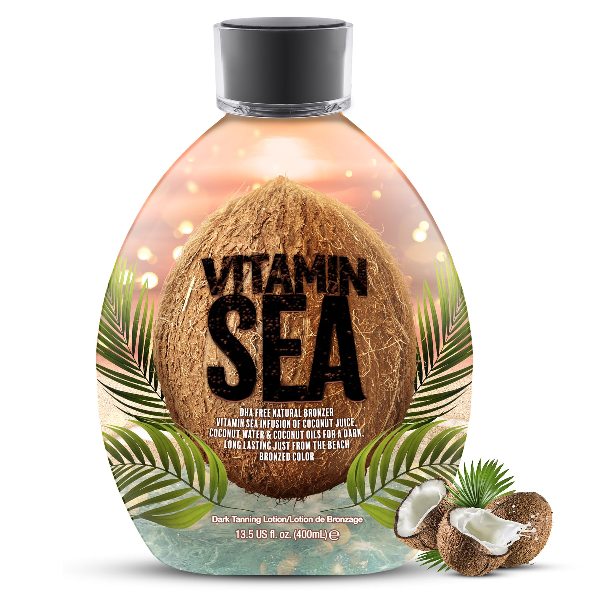 Dark Tans Exclusive Vitamin Sea Natural Bronzer – DHA-Free, Coconut Oil, 13.5oz, Indoor Bed Safe