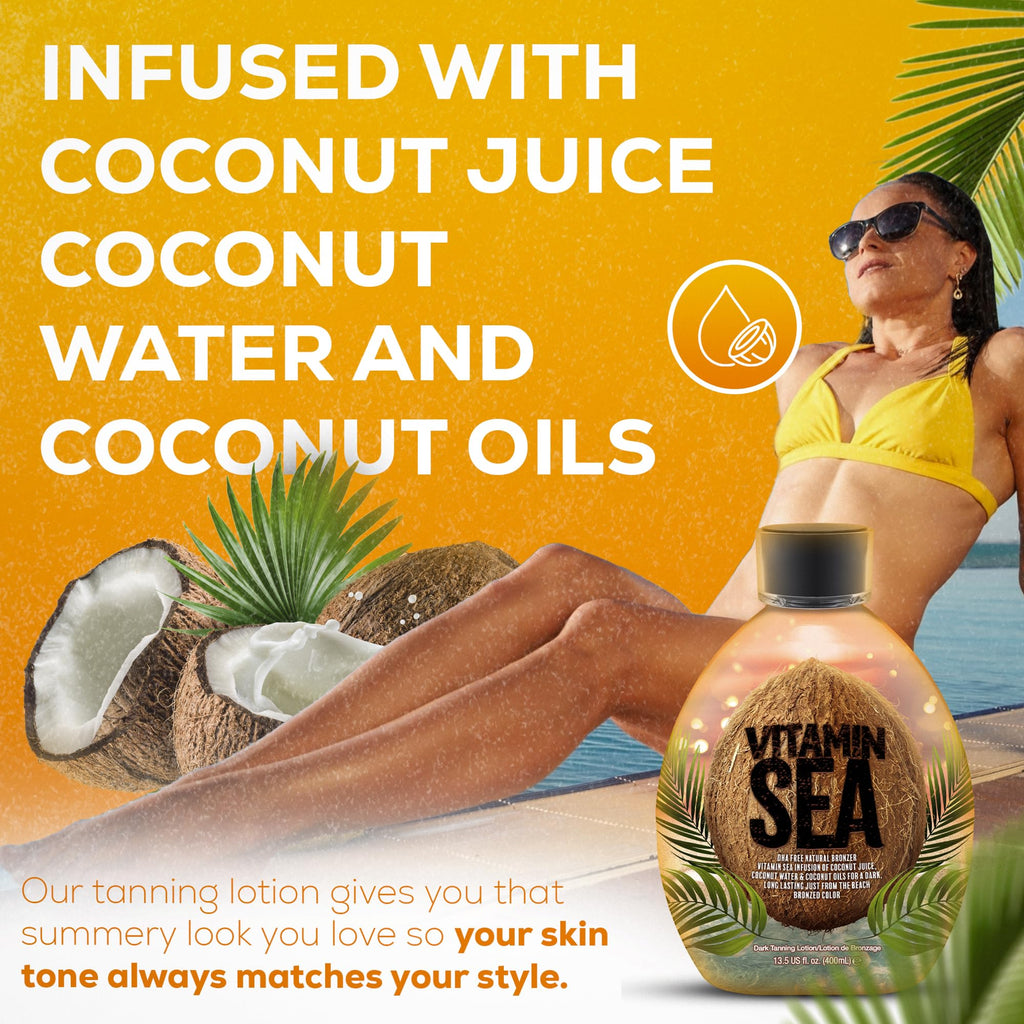 Dark Tans Exclusive Vitamin Sea Natural Bronzer – DHA-Free, Coconut Oil, 13.5oz, Indoor Bed Safe
