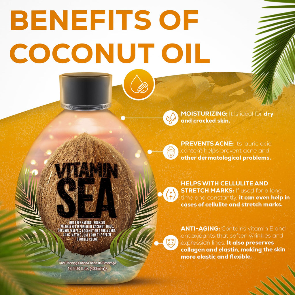 Dark Tans Exclusive Vitamin Sea Natural Bronzer – DHA-Free, Coconut Oil, 13.5oz, Indoor Bed Safe