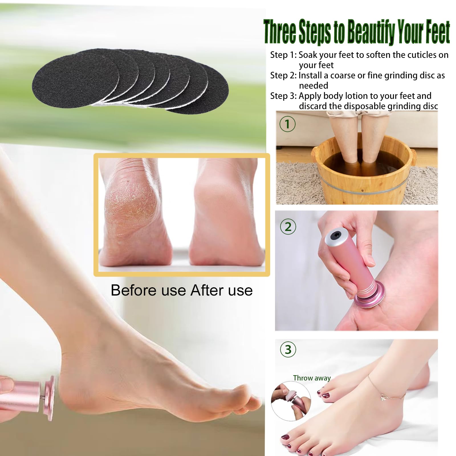 Darmave™ Electric Foot Callus Remover – Smooth Pedicure Wand with 60 Sanding Pads