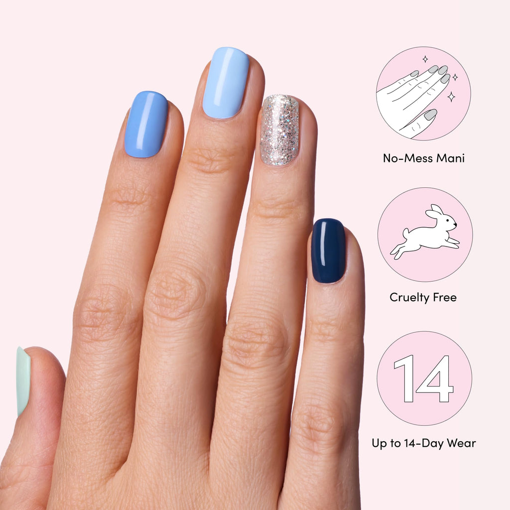 Dashing Diva Gloss Nail Strips 5-in-1 Kit – Best of Blues | UV Free, Chip-Resistant Gel Nail Stickers