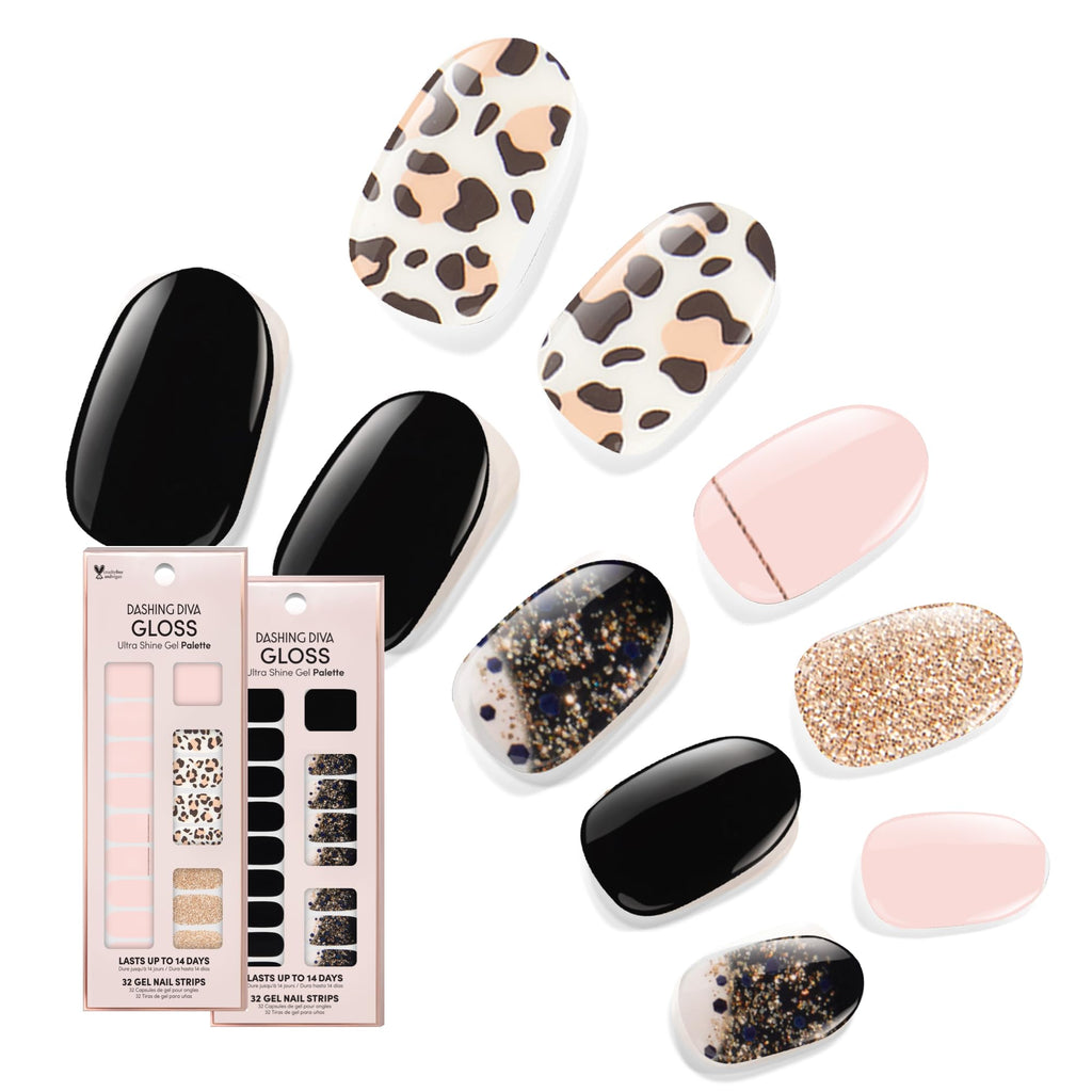 Dashing Diva Gloss Nail Strips Bundle – Black Cheetah Collection (Cheetahlicious & Hollywood Lane)