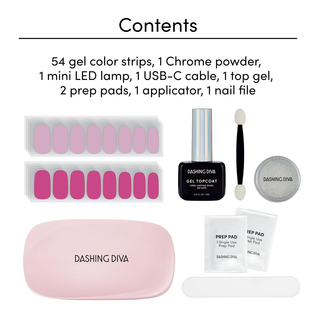 Dashing Diva Chromagic Gel Nail Strips - Pink Orbit | Easy UV-Free, Chip-Resistant, Long-Lasting Chrome Mani