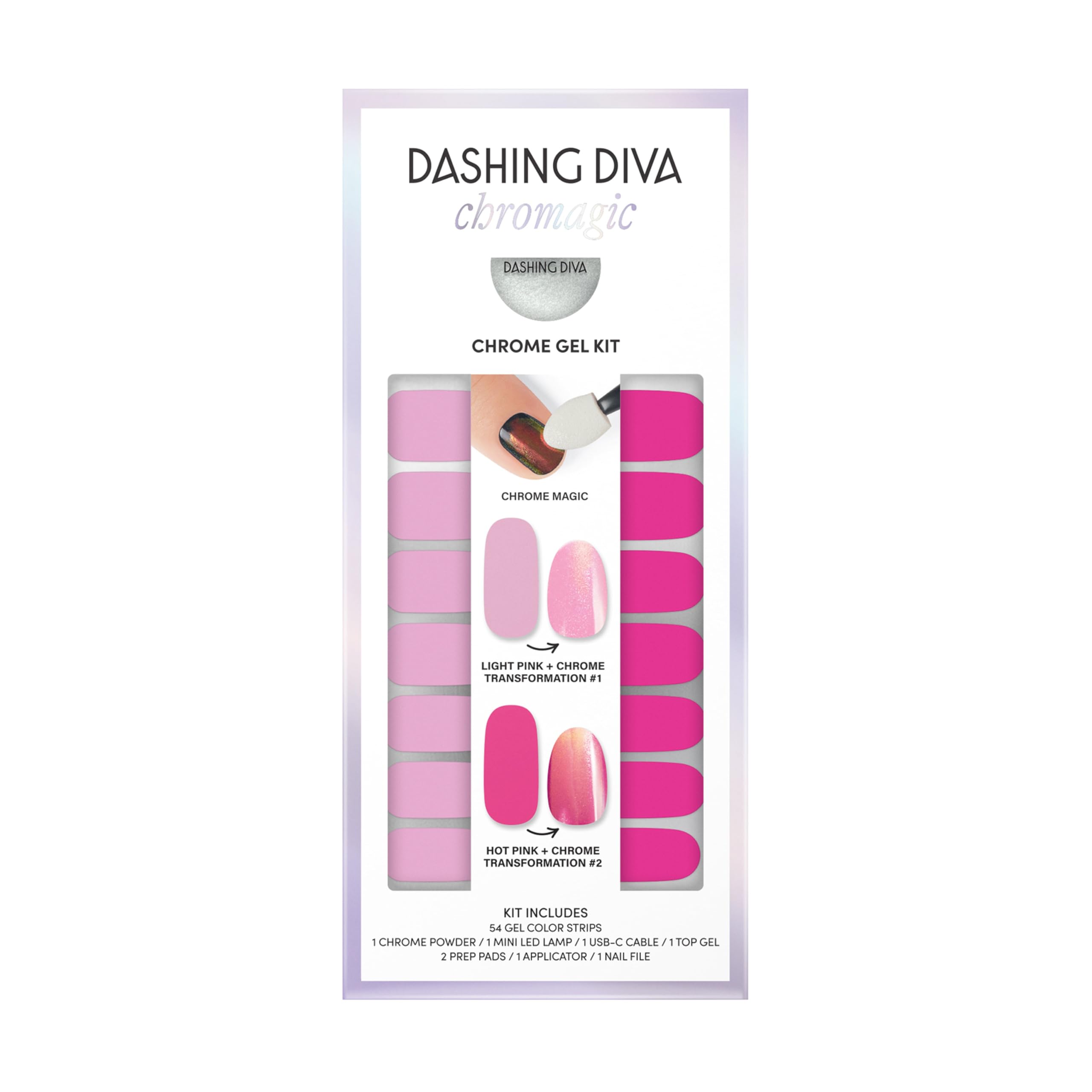 Dashing Diva Chromagic Gel Nail Strips - Pink Orbit | Easy UV-Free, Chip-Resistant, Long-Lasting Chrome Mani