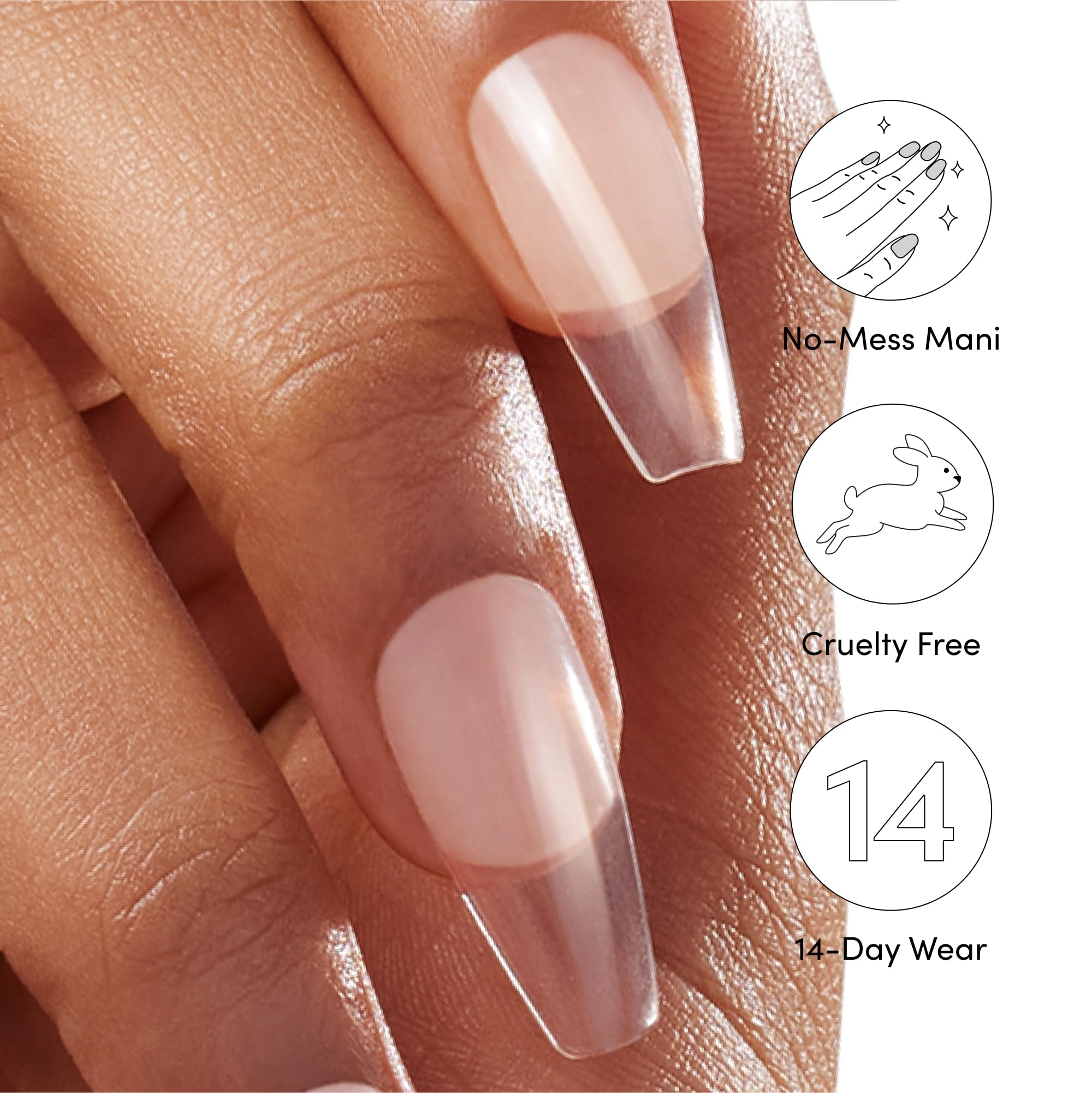 Dashing Diva GelXtend Nail Tips, 2 Pack – Clear, Long Coffin Nails with LED Glue | No-Soak Removal