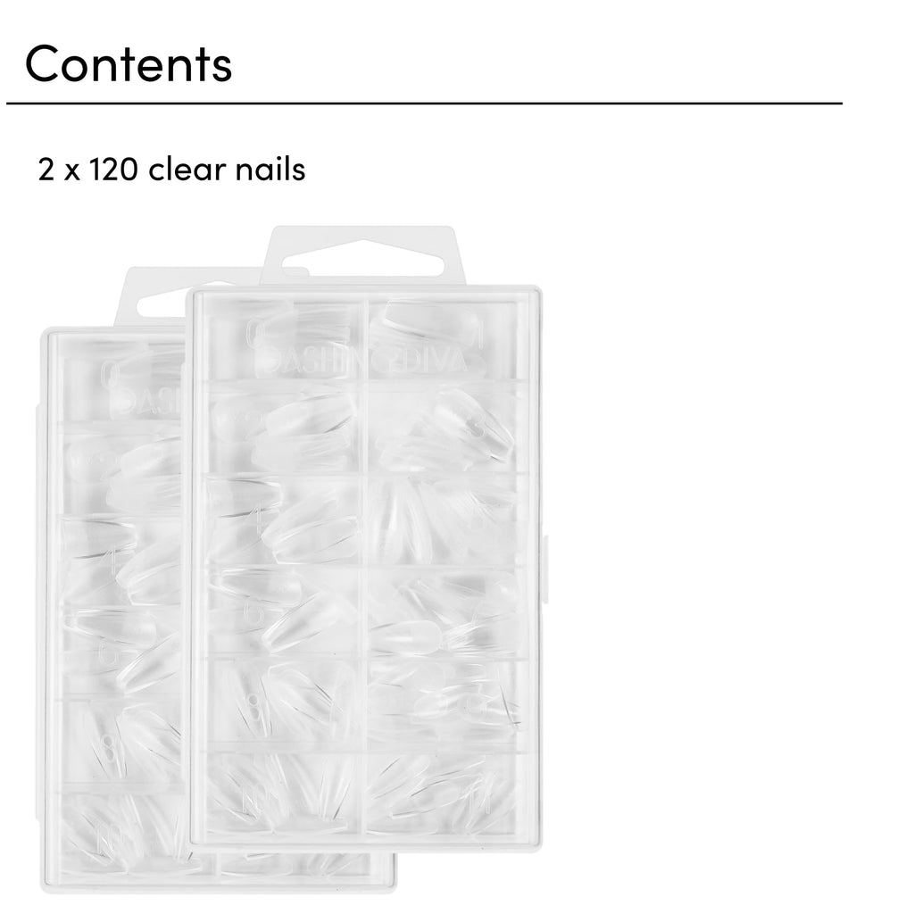 Dashing Diva GelXtend Nail Tips, 2 Pack – Clear, Long Coffin Nails with LED Glue | No-Soak Removal