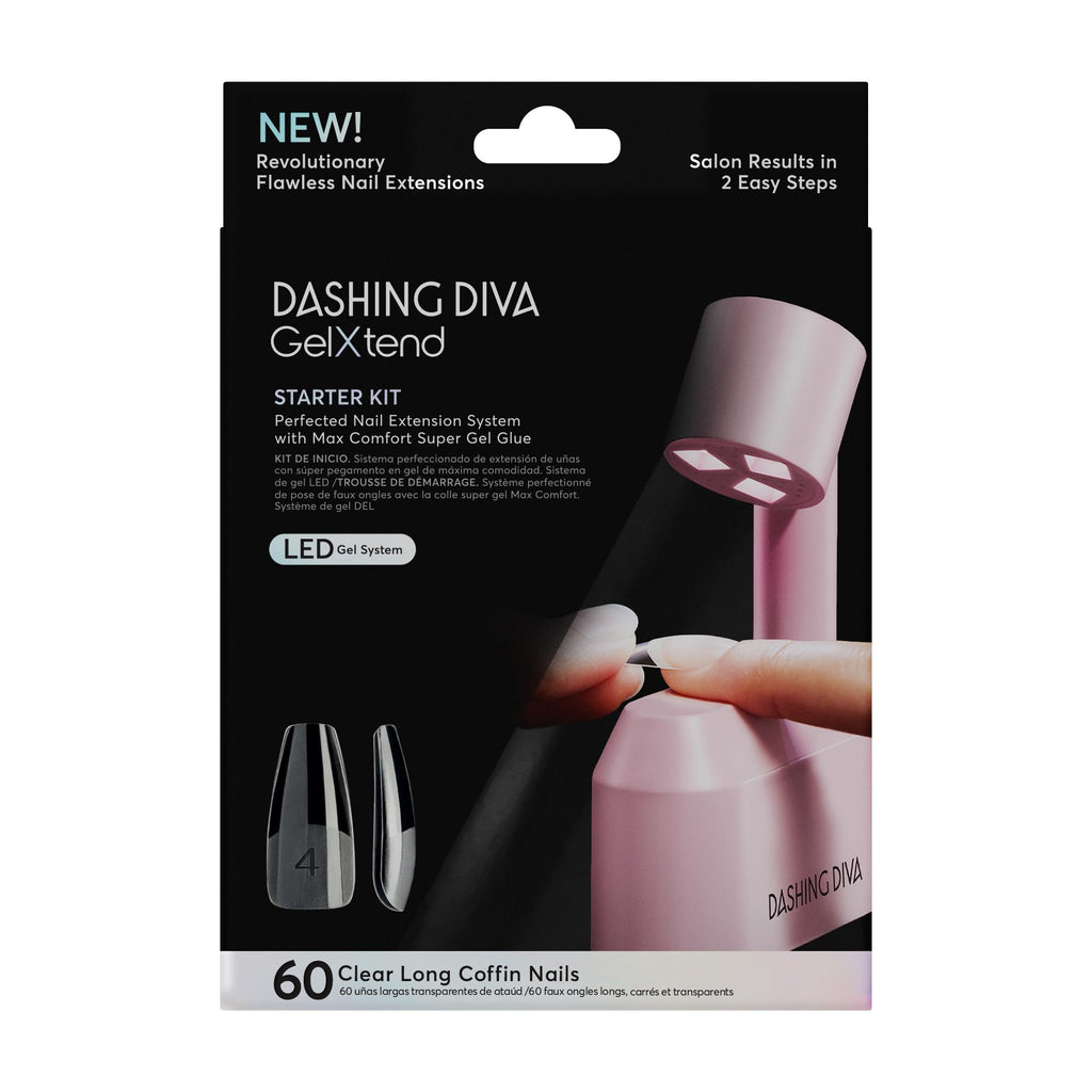 Dashing Diva GelXtend Starter Kit – Clear Long Coffin Nails with LED Lamp