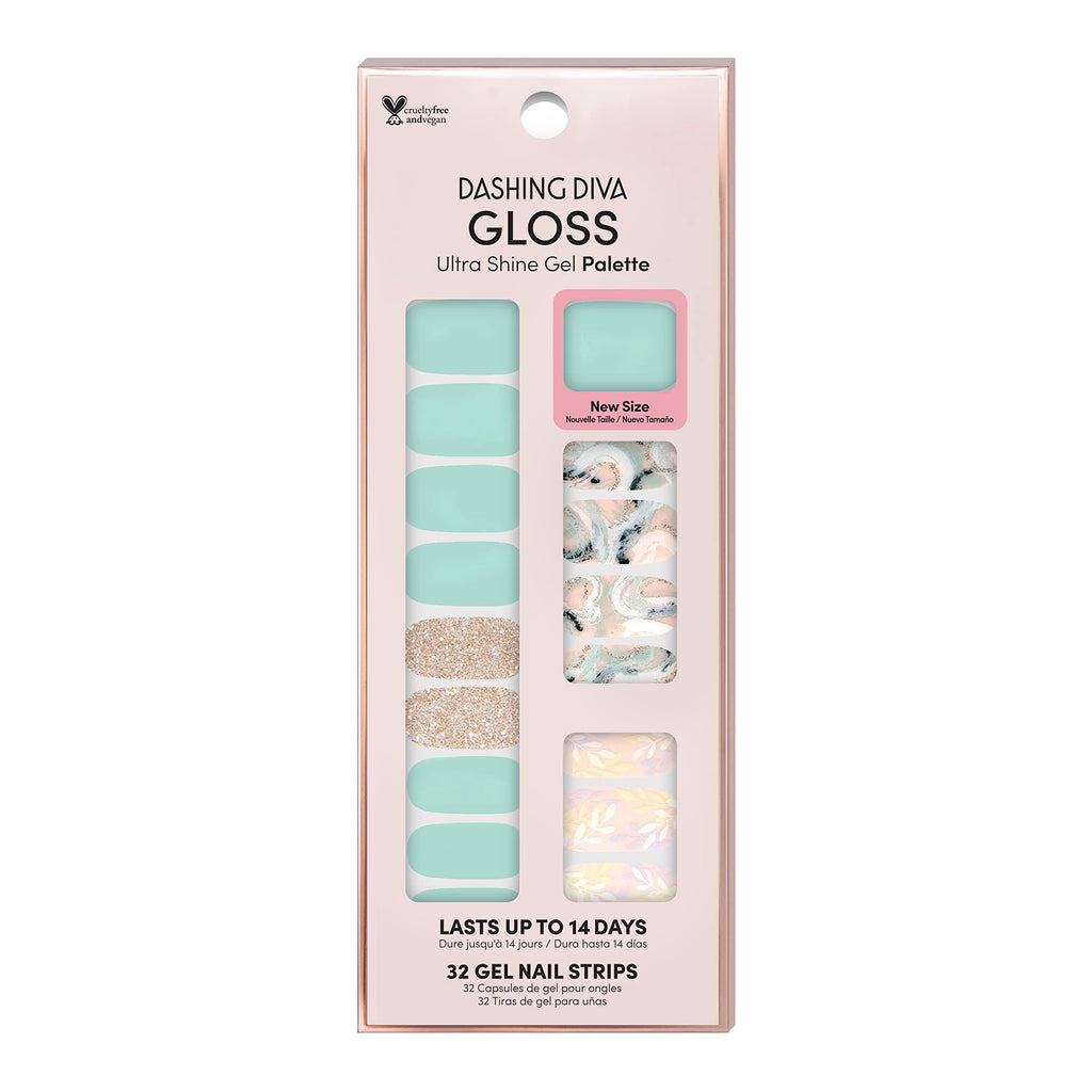 Dashing Diva Get Jaded Gloss Nail Strips – Mint Green Gel Strips with Gold Glitter, 14 Day Wear