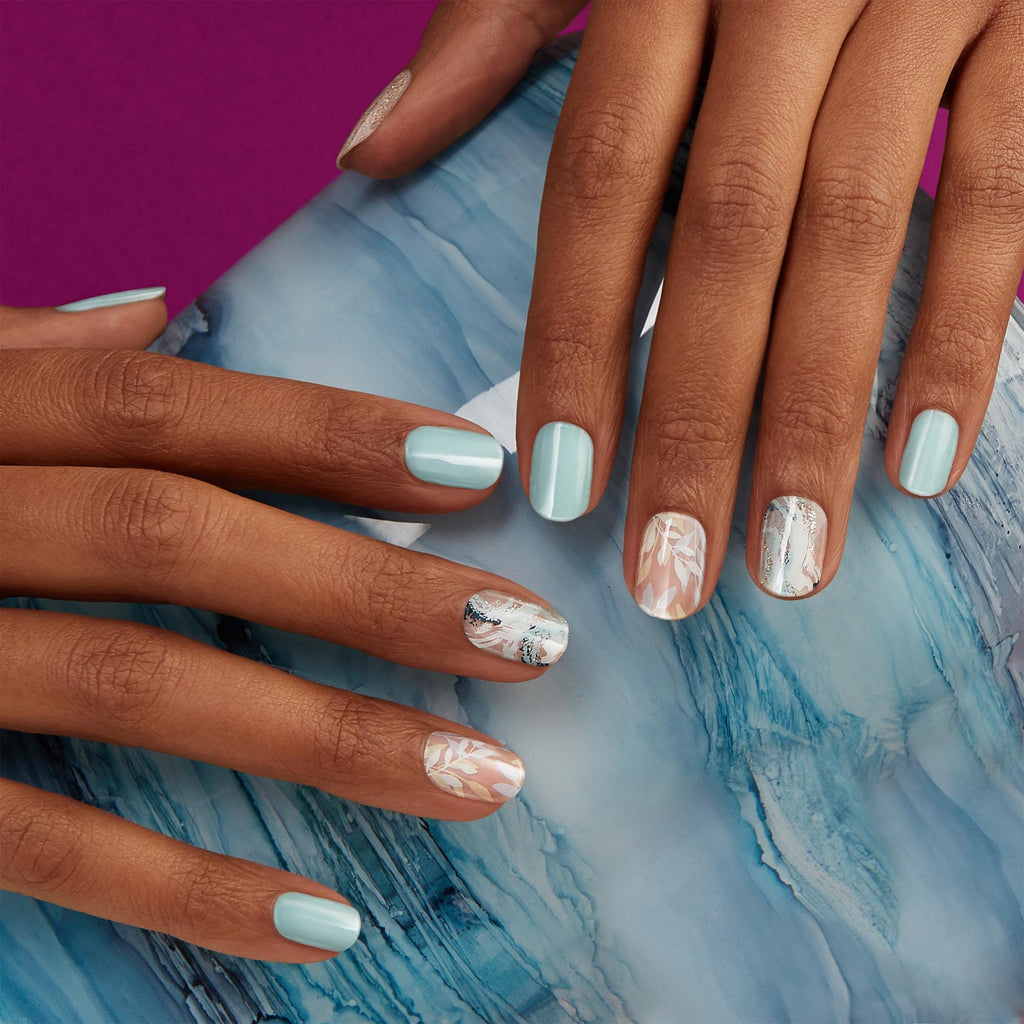 Dashing Diva Get Jaded Gloss Nail Strips – Mint Green Gel Strips with Gold Glitter, 14 Day Wear
