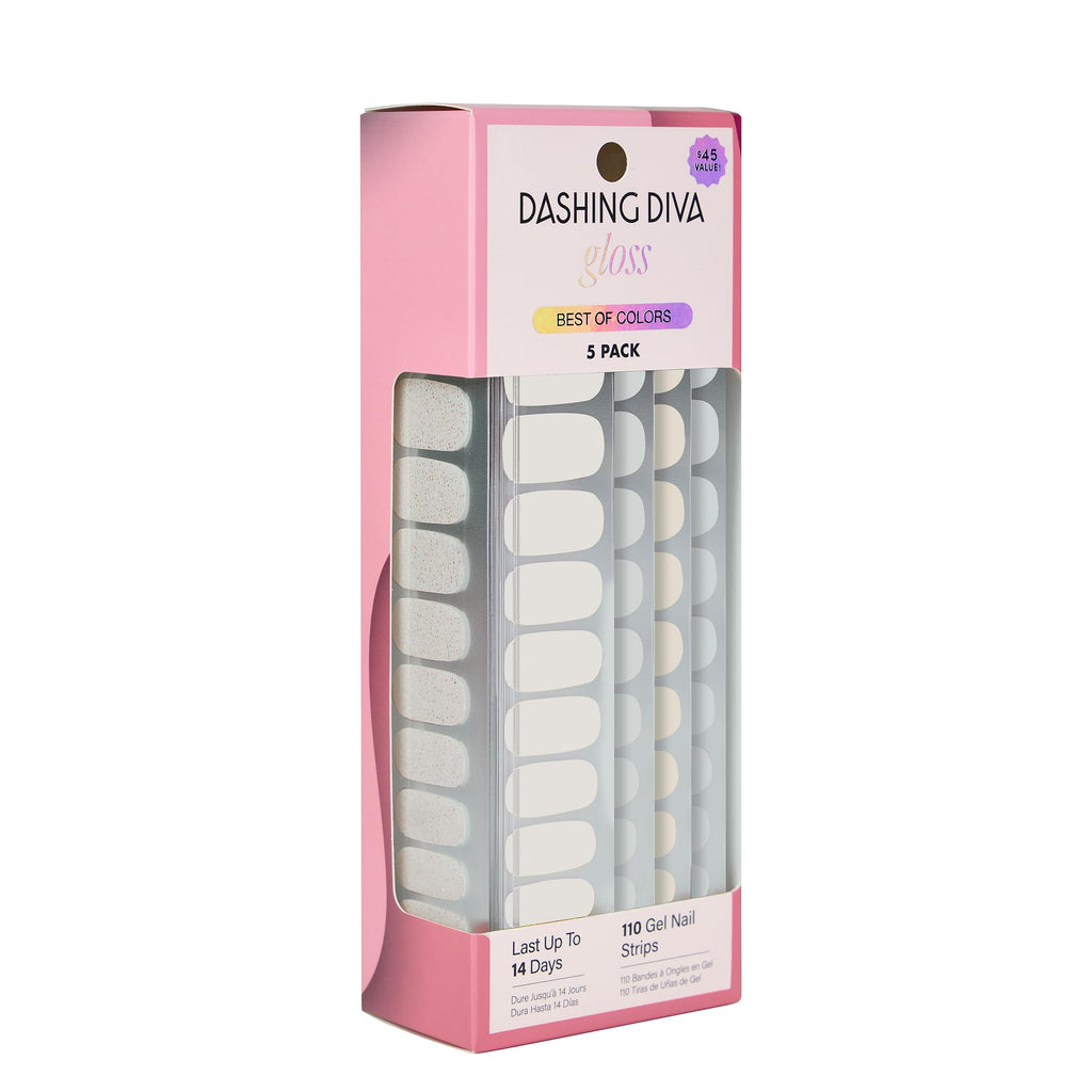 Dashing Diva Gloss Nail Strips 5-in-1 Kit – Best of Blancs | UV Free, Chip Resistant Gel Nails