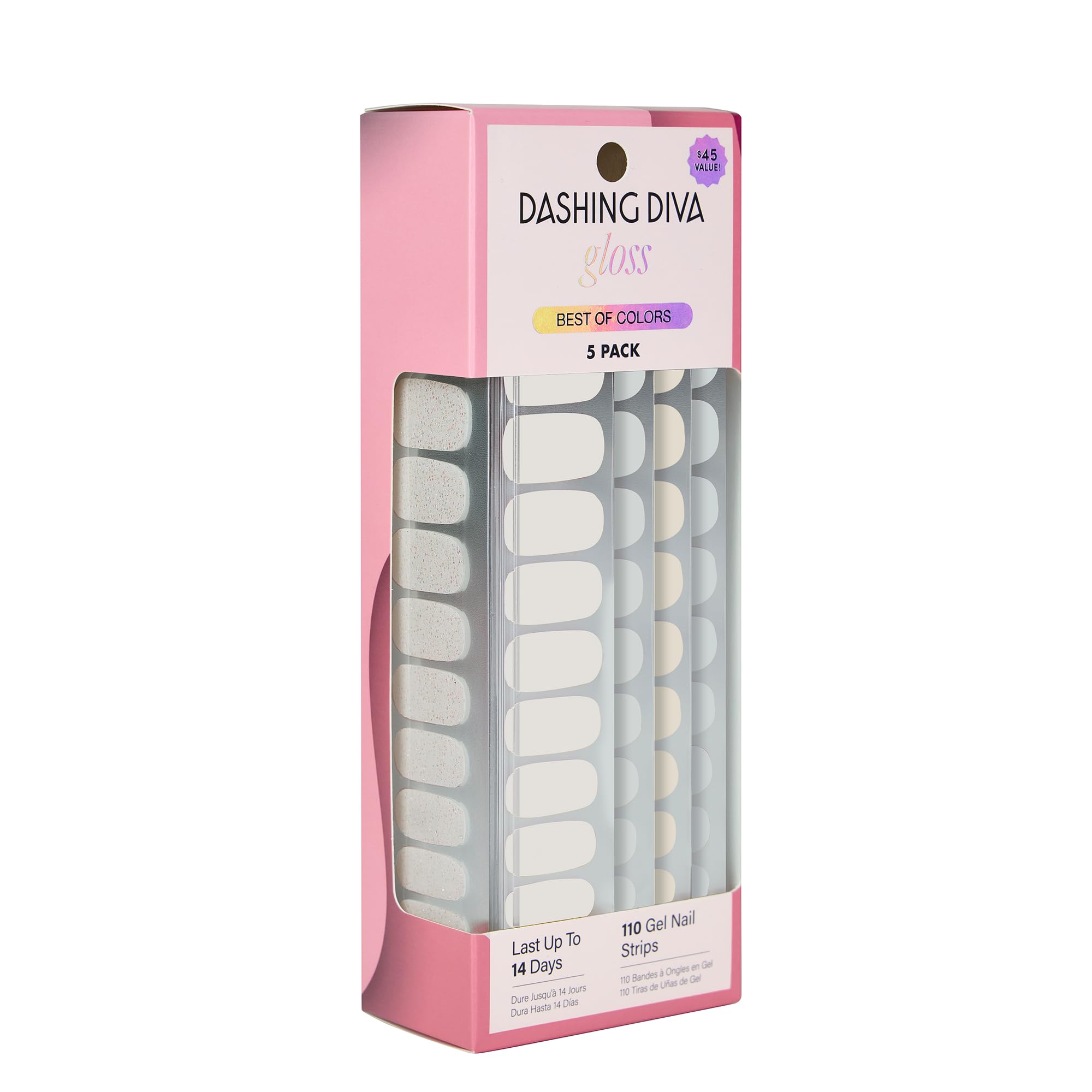 Dashing Diva Gloss Nail Strips 5-in-1 Kit – Best of Blancs | UV Free, Chip Resistant Gel Nails