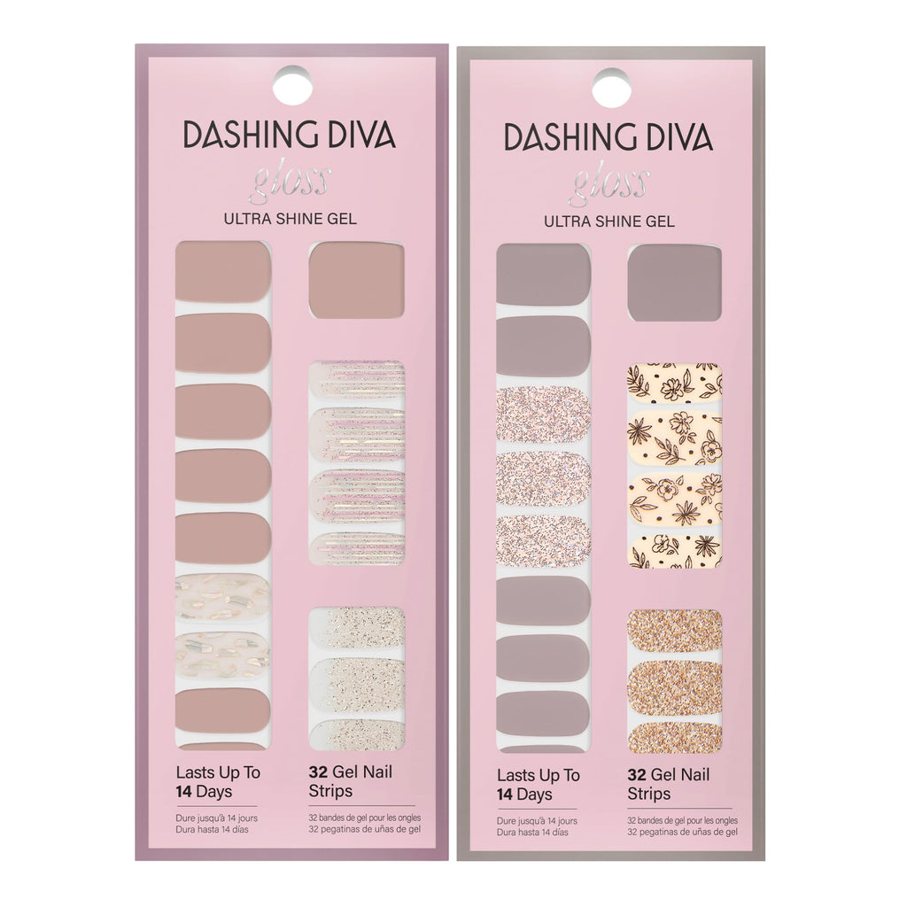 Dashing Diva Gloss Nail Strips Bundle – Lavender Dreams & After Glow | UV-Free, Chip-Resistant Gel Stickers